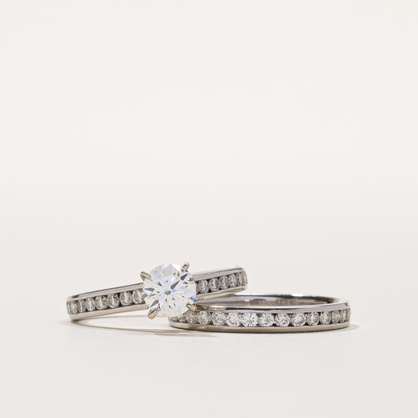GIA Diamond Channel Set Accented Wedding Ring Set | 0.60ct VS1 F, 0.74ctw | SZ 6