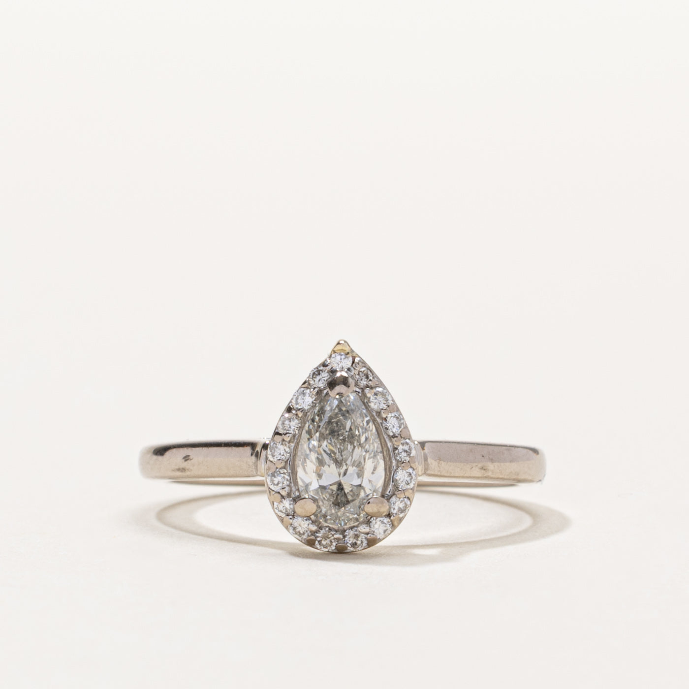 18k Pear Cut Diamond Halo Ring | 0.70ct I1 G/H, 0.09ctw | SZ 5.5