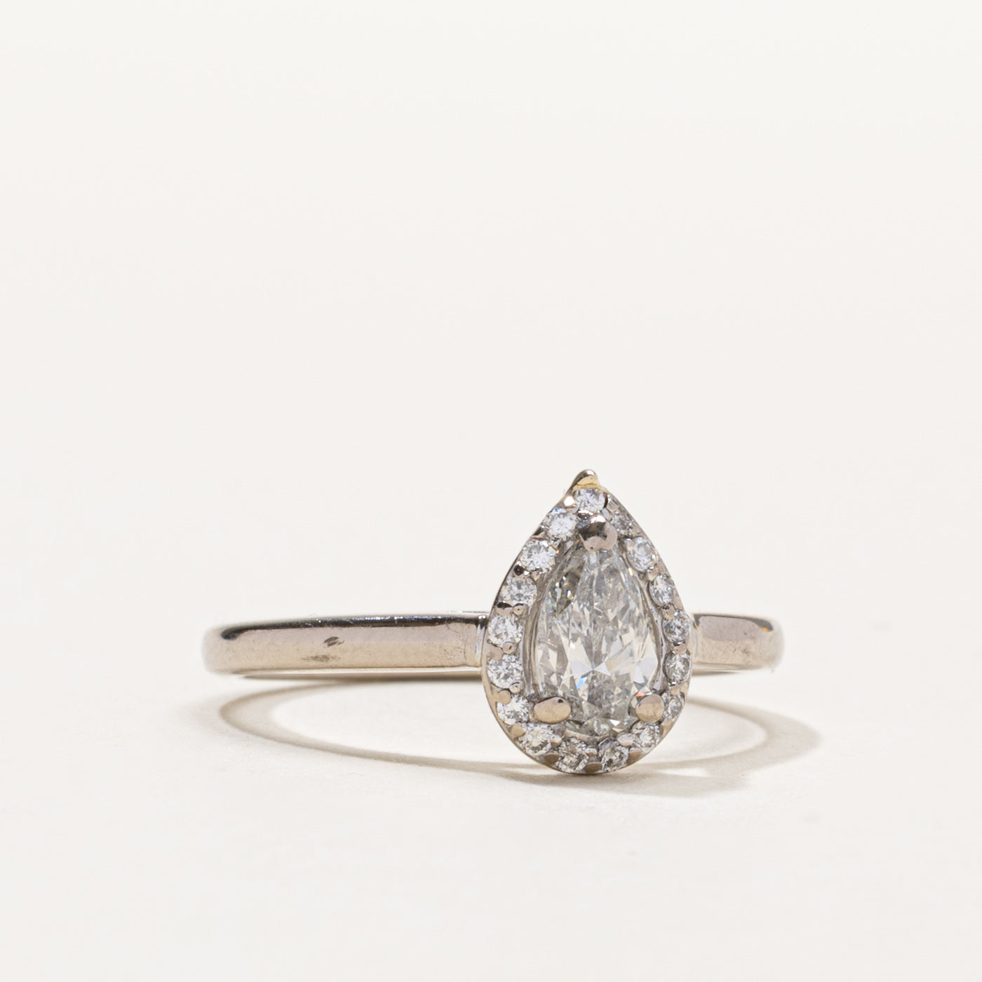 18k Pear Cut Diamond Halo Ring | 0.70ct I1 G/H, 0.09ctw | SZ 5.5