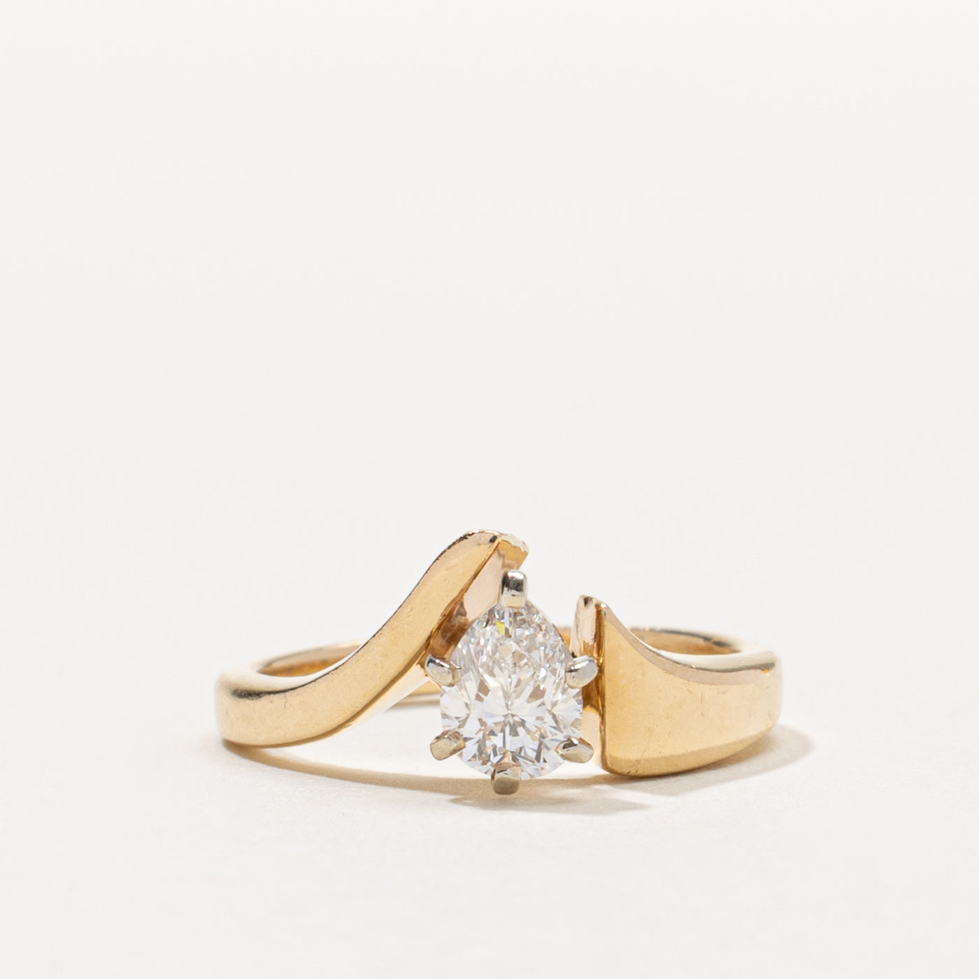 14k Pear Cut Solitaire Diamond Abstract Ring | 0.49ct VS2 H | SZ 3.25