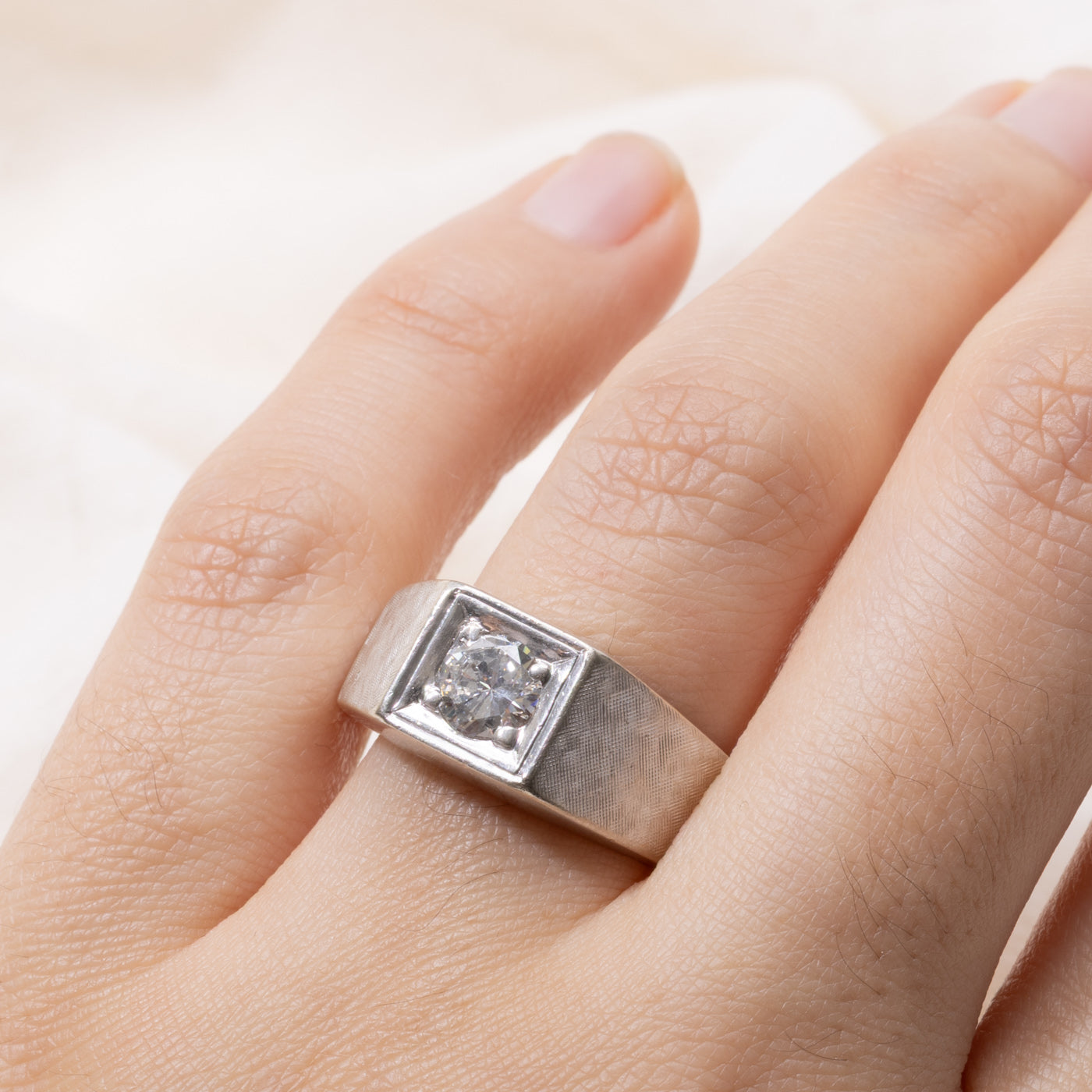 14k Round Brilliant Diamond Signet Ring | 0.65ct SI1/SI2 I | SZ 8.75