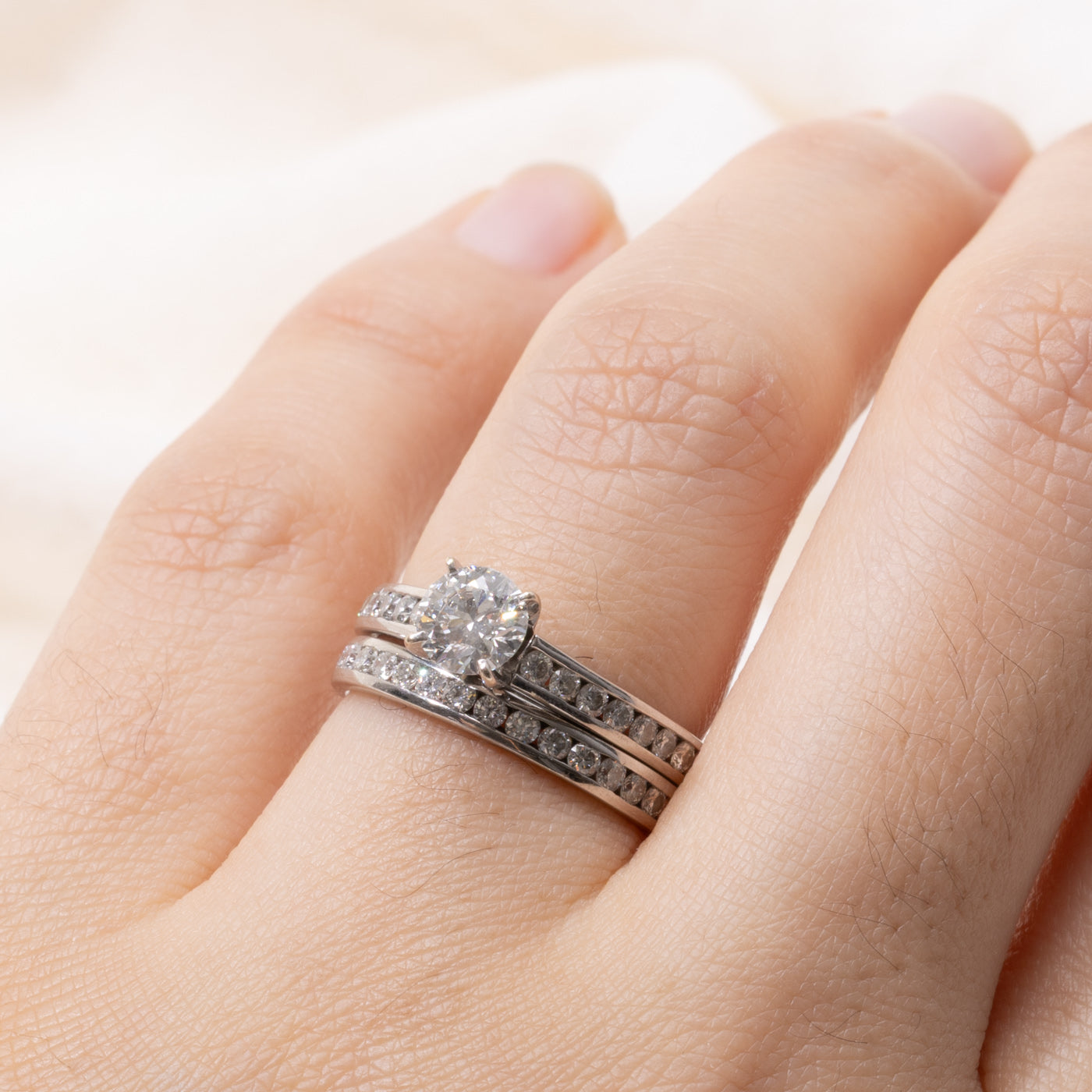 GIA Diamond Channel Set Accented Wedding Ring Set | 0.60ct VS1 F, 0.74ctw | SZ 6
