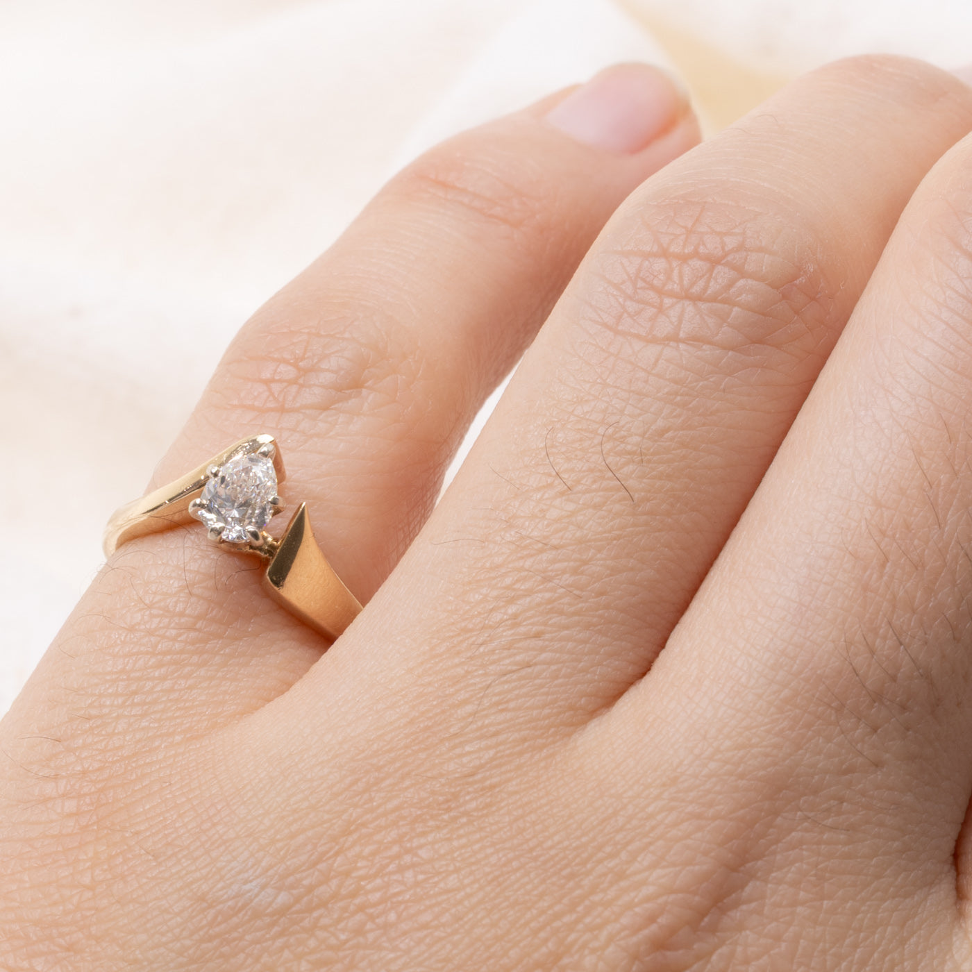 14k Pear Cut Solitaire Diamond Abstract Ring | 0.49ct VS2 H | SZ 3.25