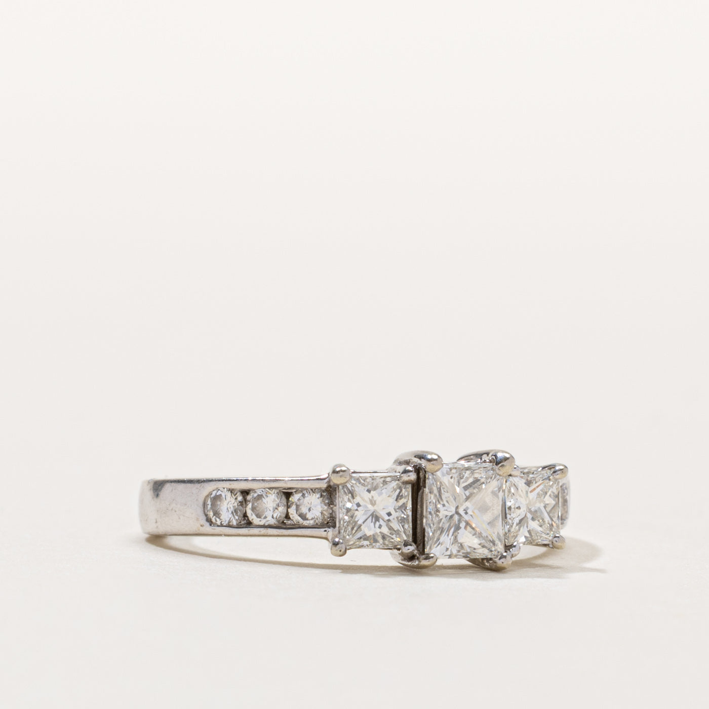 14k Three Stone Princess Cut Diamond Accented Ring | 1.01ctw | SZ 7.25