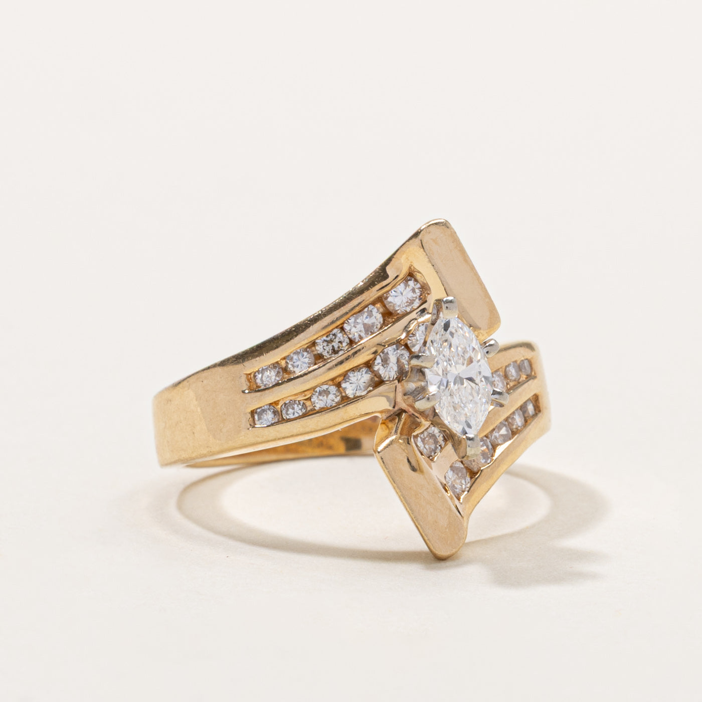 14k Marquise Cut Diamond Geometric Bypass Ring | 0.62ctw | SZ 6.5
