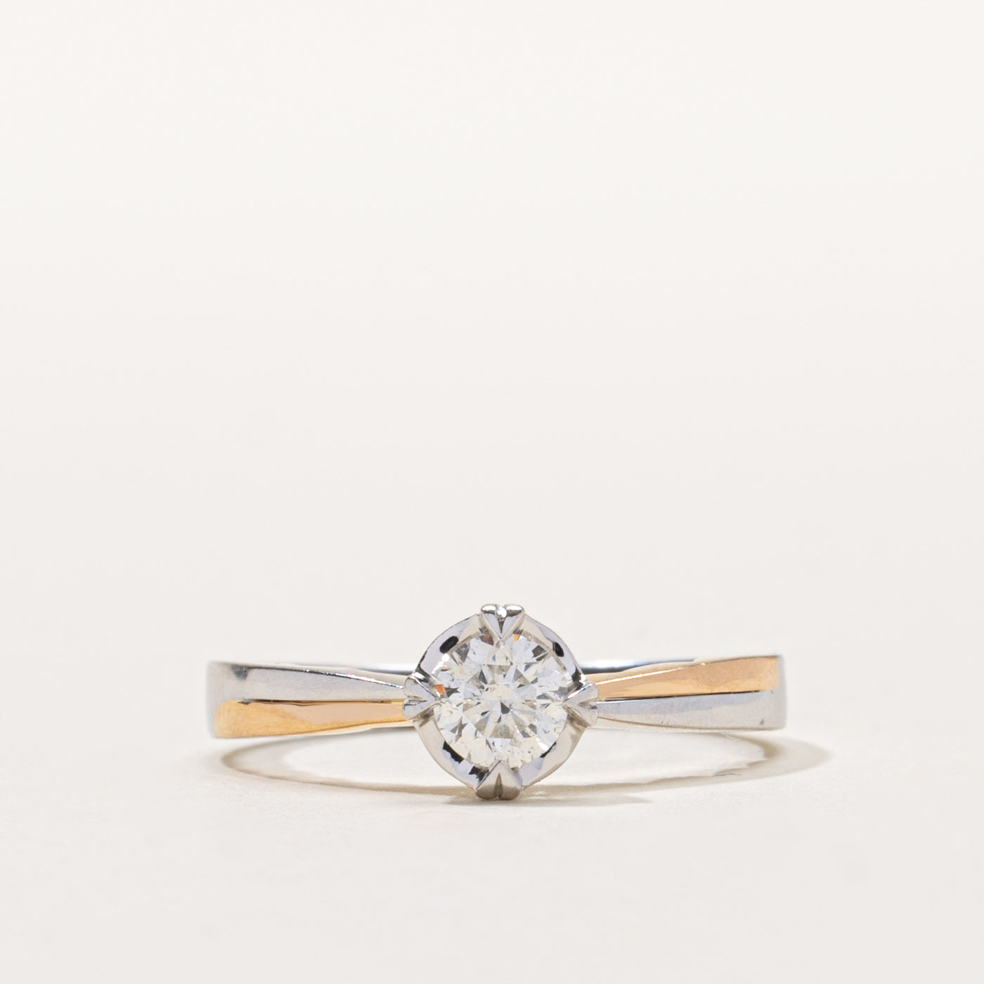 18k Two Tone Gold Solitaire Diamond Ring | 0.34ct I1/I2 G/H | SZ 6.75