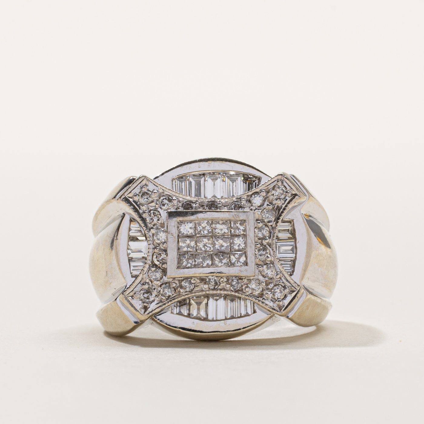 14k Diamond Grid Chunky Ring | 1.30ctw | SZ 9.25