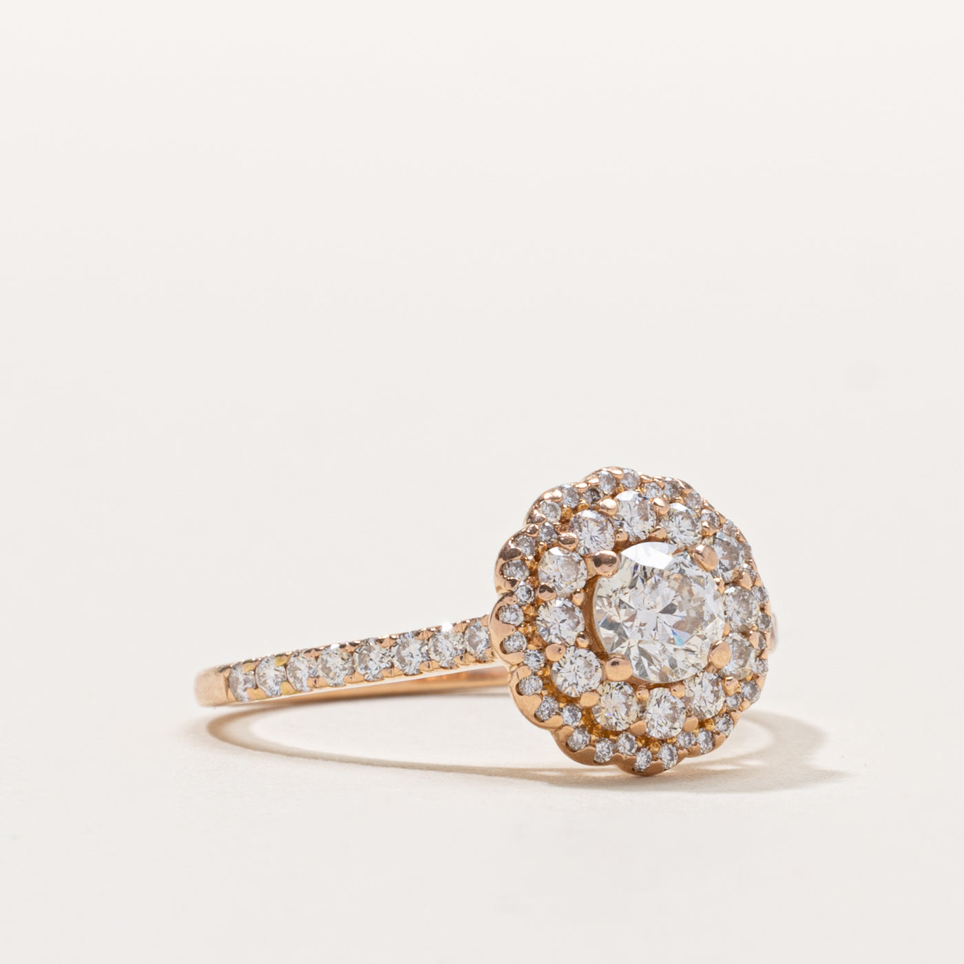14k Diamond Double Halo Scalloped Ring | 0.44ct I1/I2 G/H, 0.54ctw | SZ 7.75