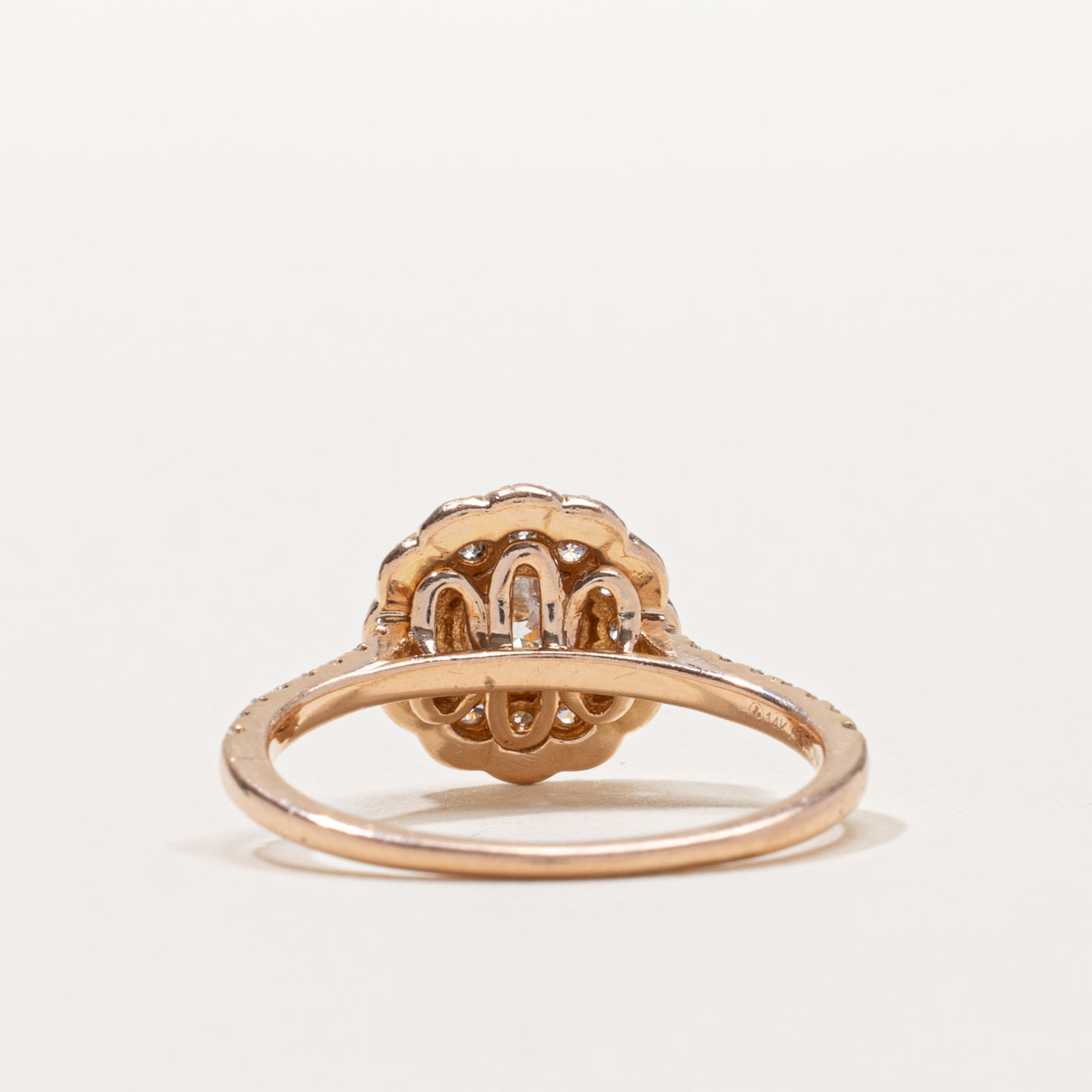 14k Diamond Double Halo Scalloped Ring | 0.44ct I1/I2 G/H, 0.54ctw | SZ 7.75