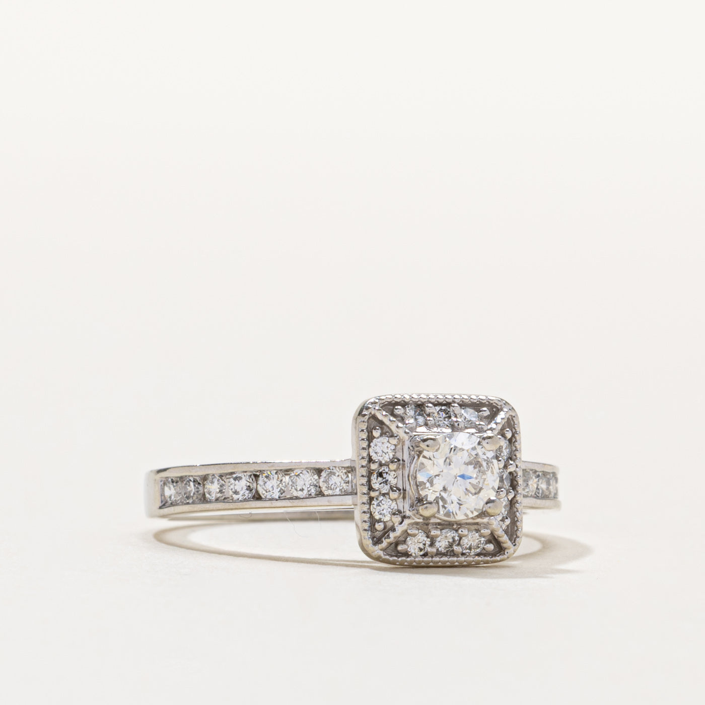 Diamond Halo Milgrain Ring | 0.30ct SI2 H, 0.34ctw | SZ 7.75