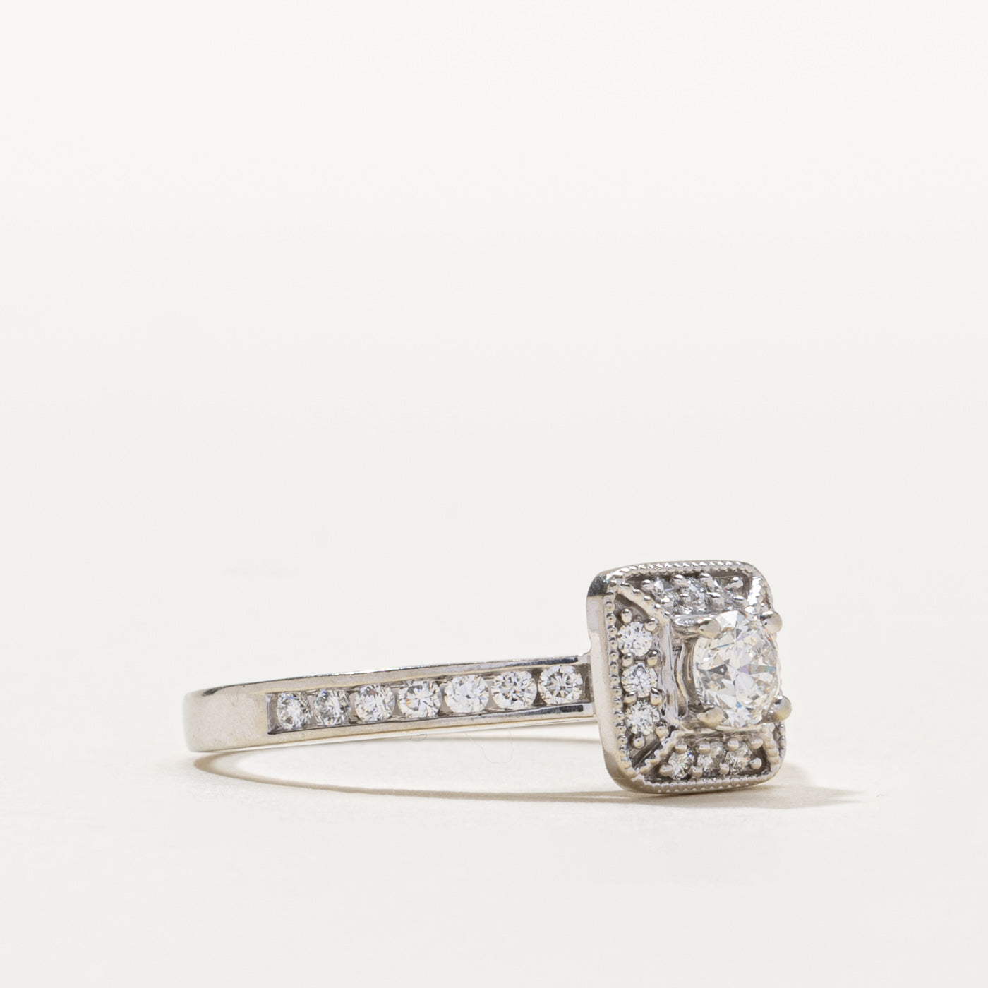 Diamond Halo Milgrain Ring | 0.30ct SI2 H, 0.34ctw | SZ 7.75