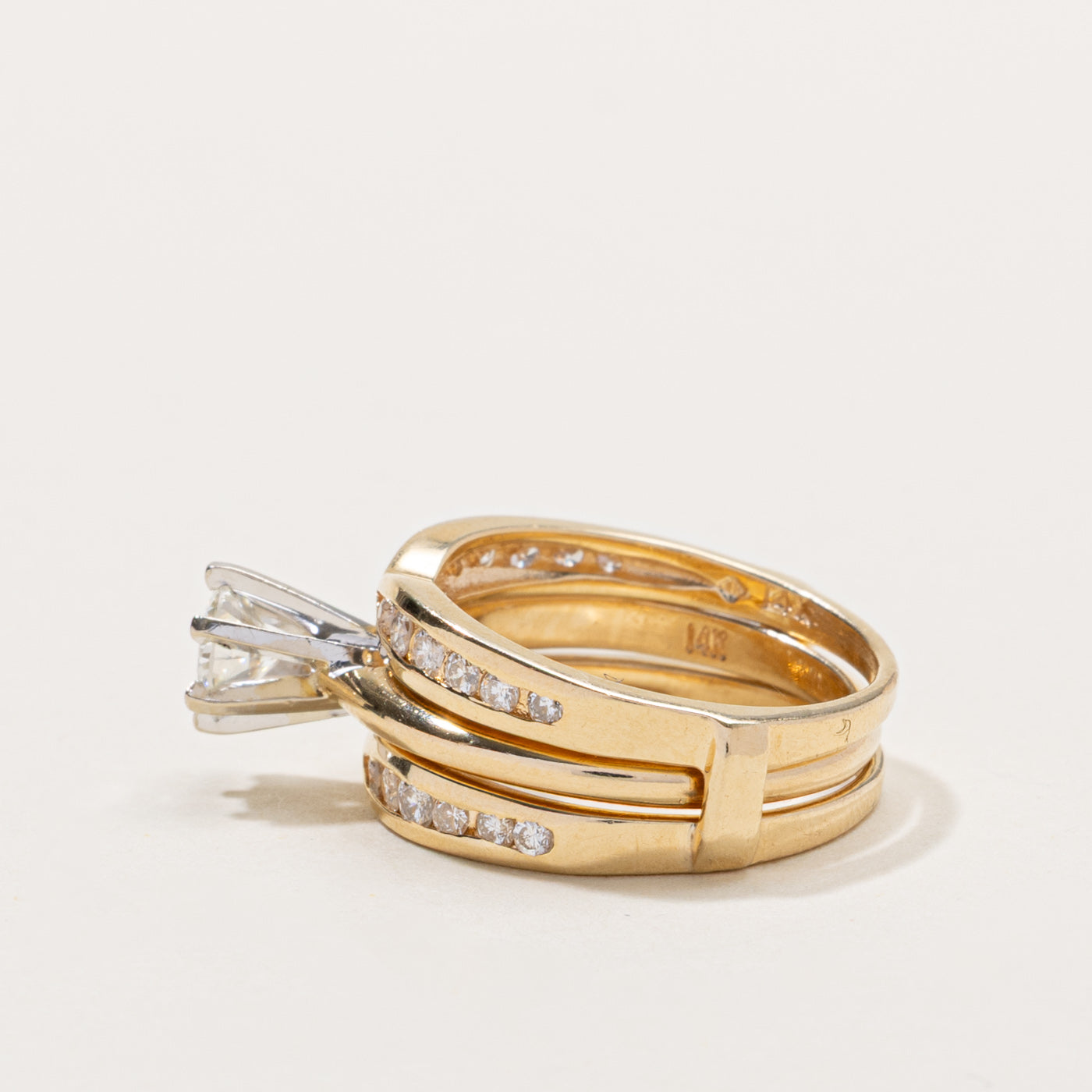 14k High Set Diamond Wedding Ring Set | 0.42ct VS2 I, 0.36ctw | SZ 5