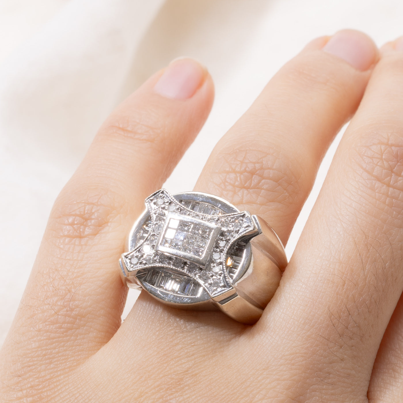 14k Diamond Grid Chunky Ring | 1.30ctw | SZ 9.25