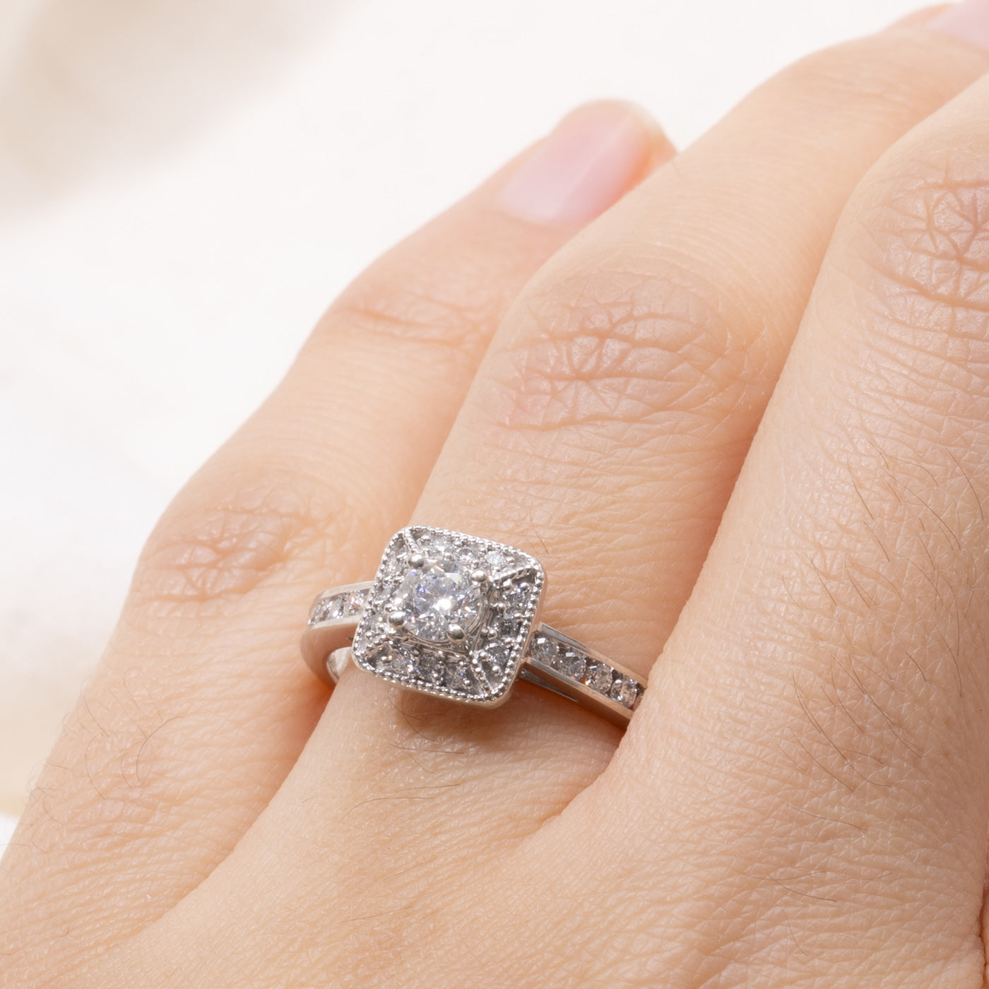 Diamond Halo Milgrain Ring | 0.30ct SI2 H, 0.34ctw | SZ 7.75