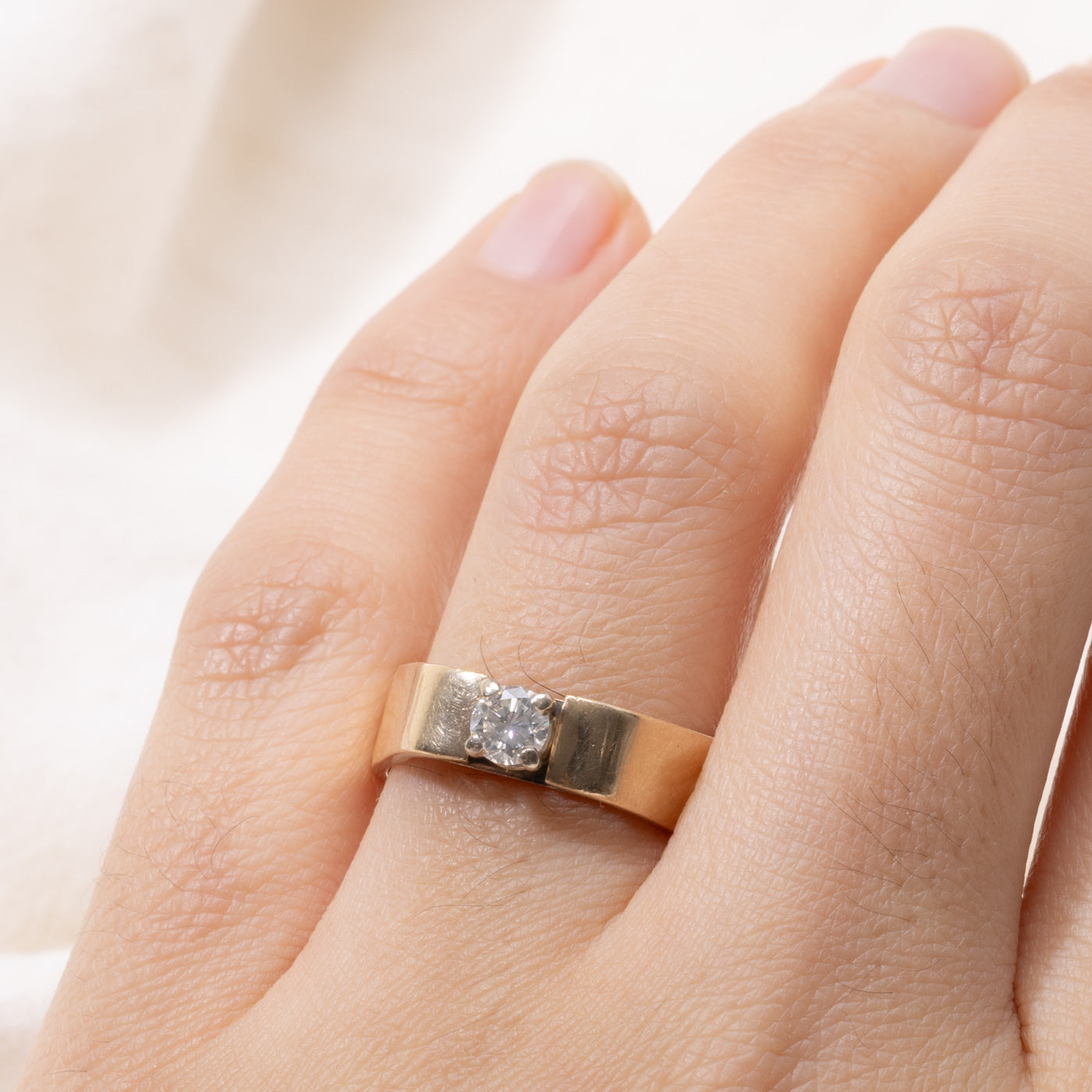14k Diamond Solitaire Soft Square Ring | 0.26ct SI1 H/I | SZ 7.75