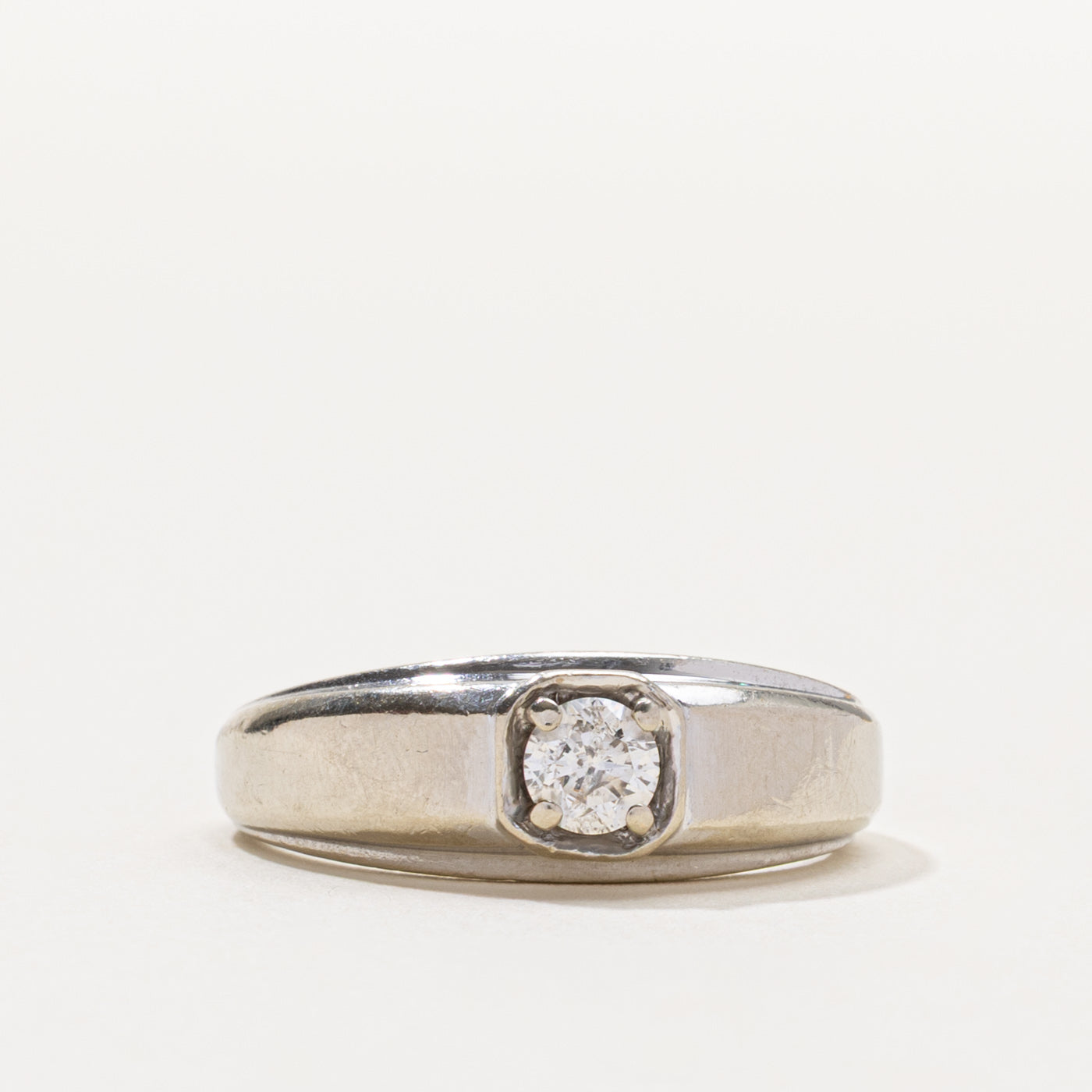 14k Solitaire Diamond Grooved Edge Ring | 0.30ct I2 G/H | SZ 8.5