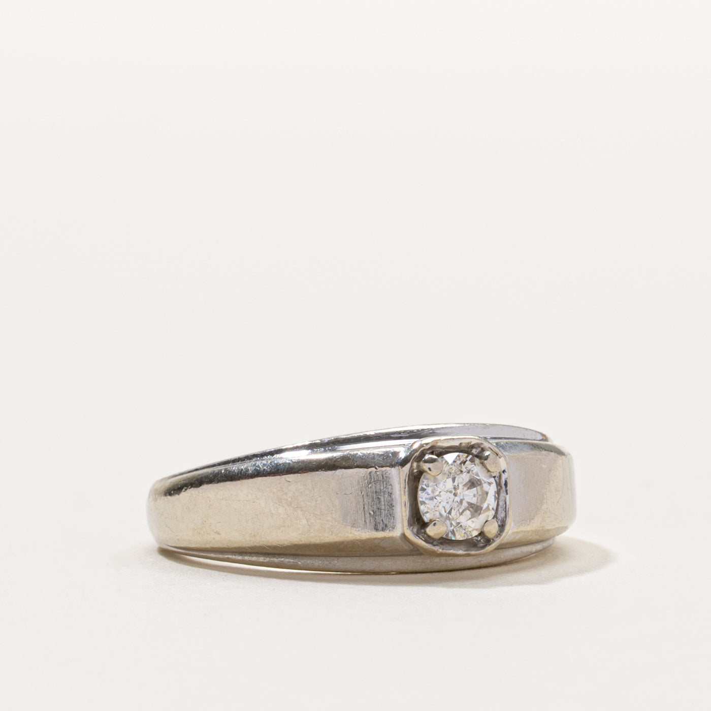14k Solitaire Diamond Grooved Edge Ring | 0.30ct I2 G/H | SZ 8.5