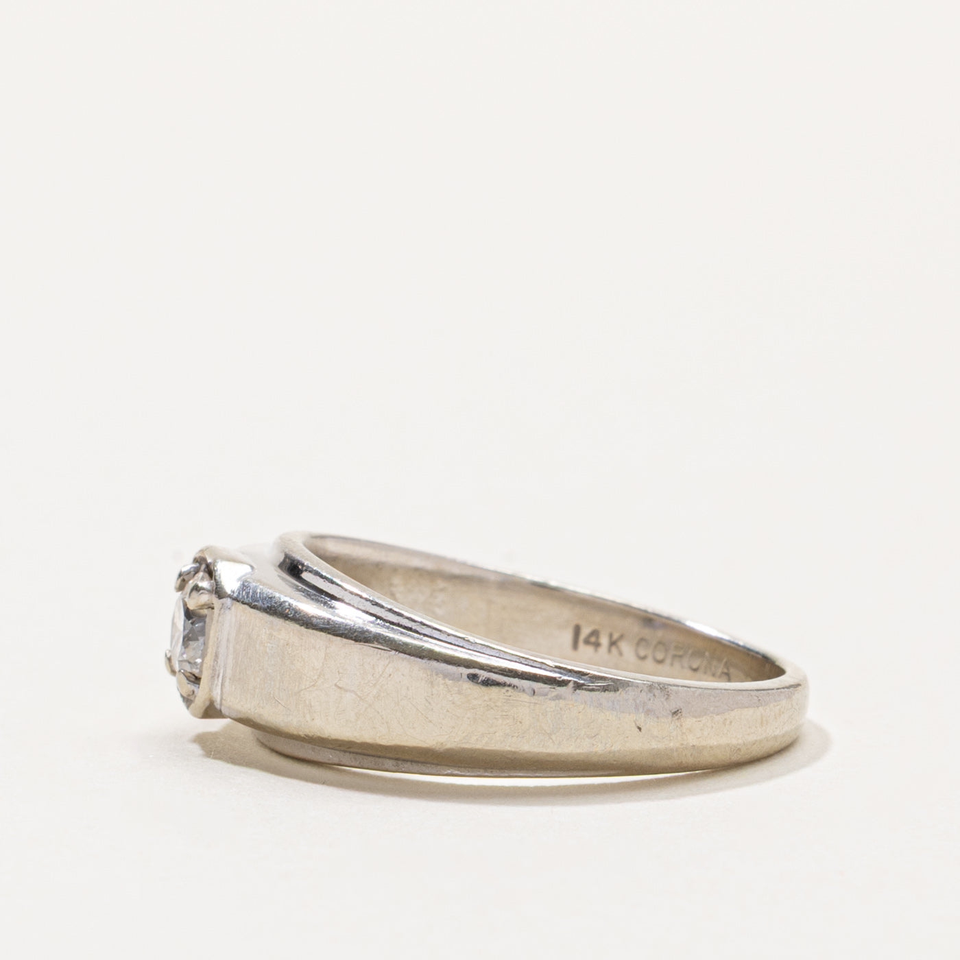 14k Solitaire Diamond Grooved Edge Ring | 0.30ct I2 G/H | SZ 8.5