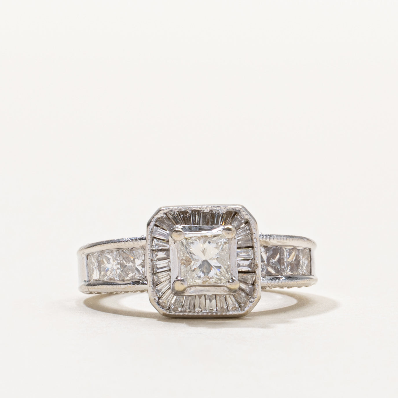 14k Princess Cut Diamond Halo Ring | 0.47ct I2 J/K, 1.62ctw | SZ 4.5