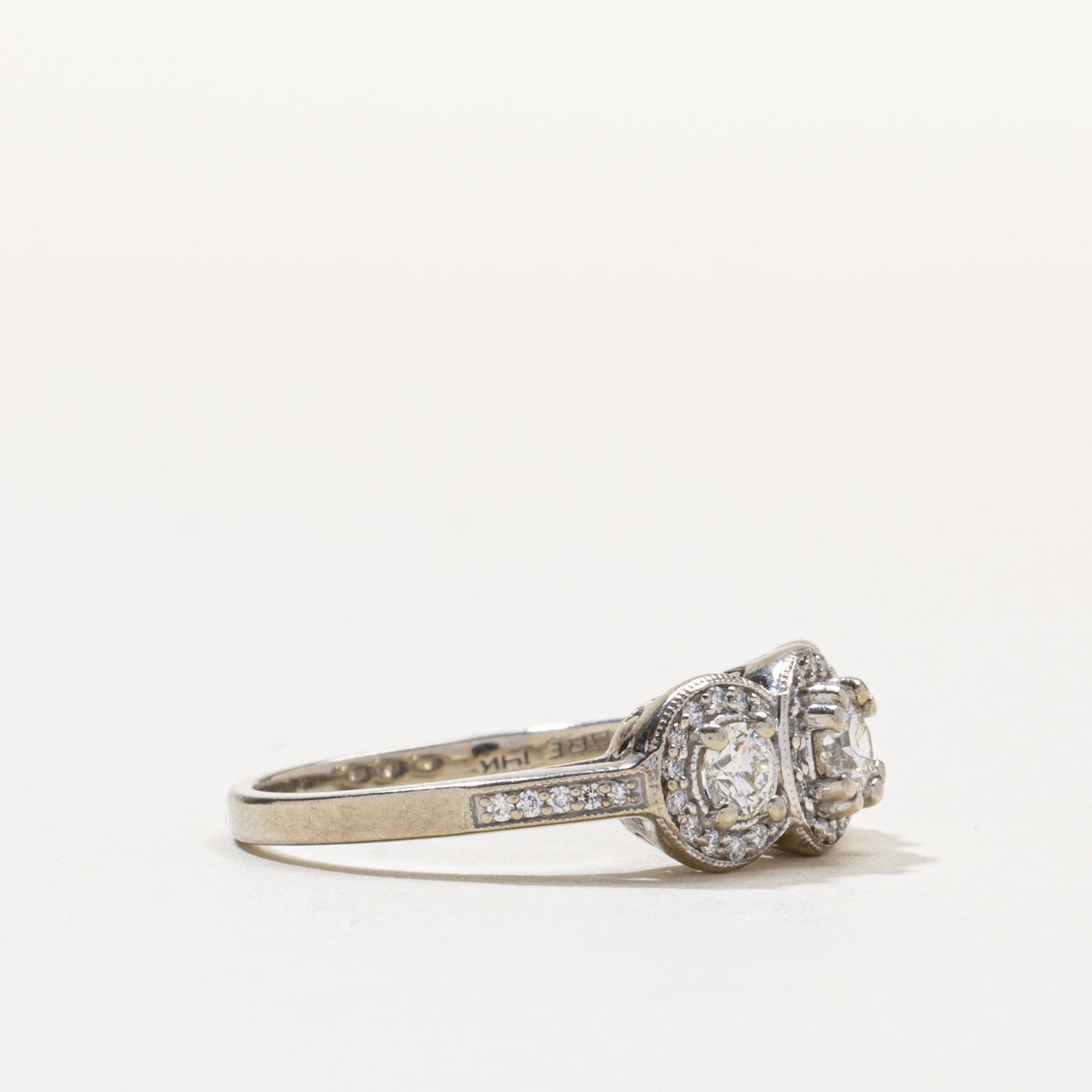 14k Three Stone Diamond Halo Ring | 0.90ctw | SZ 9.25