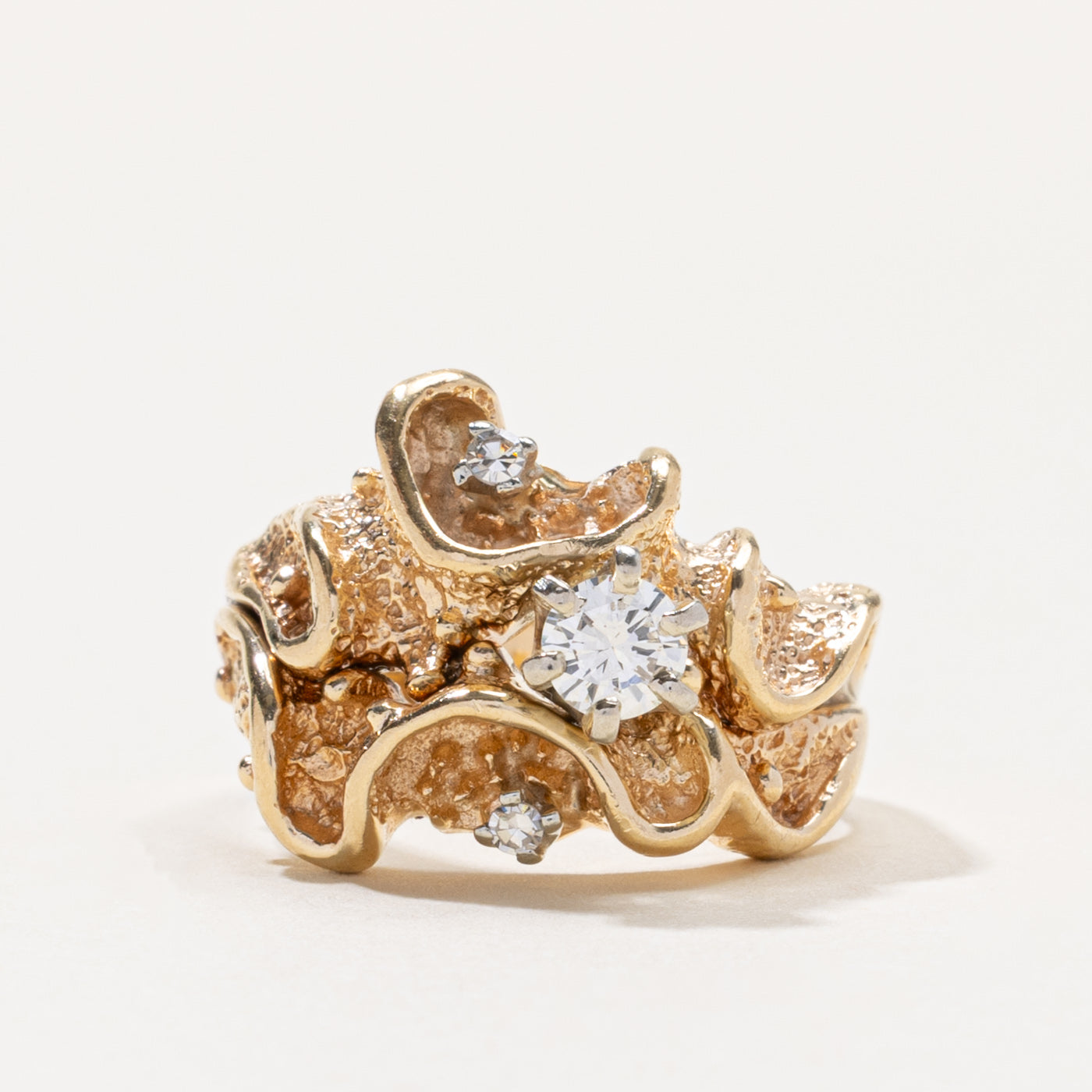 14k Scattered Diamond Organic Design Cocktail Ring | 0.33ctw | SZ 6.5