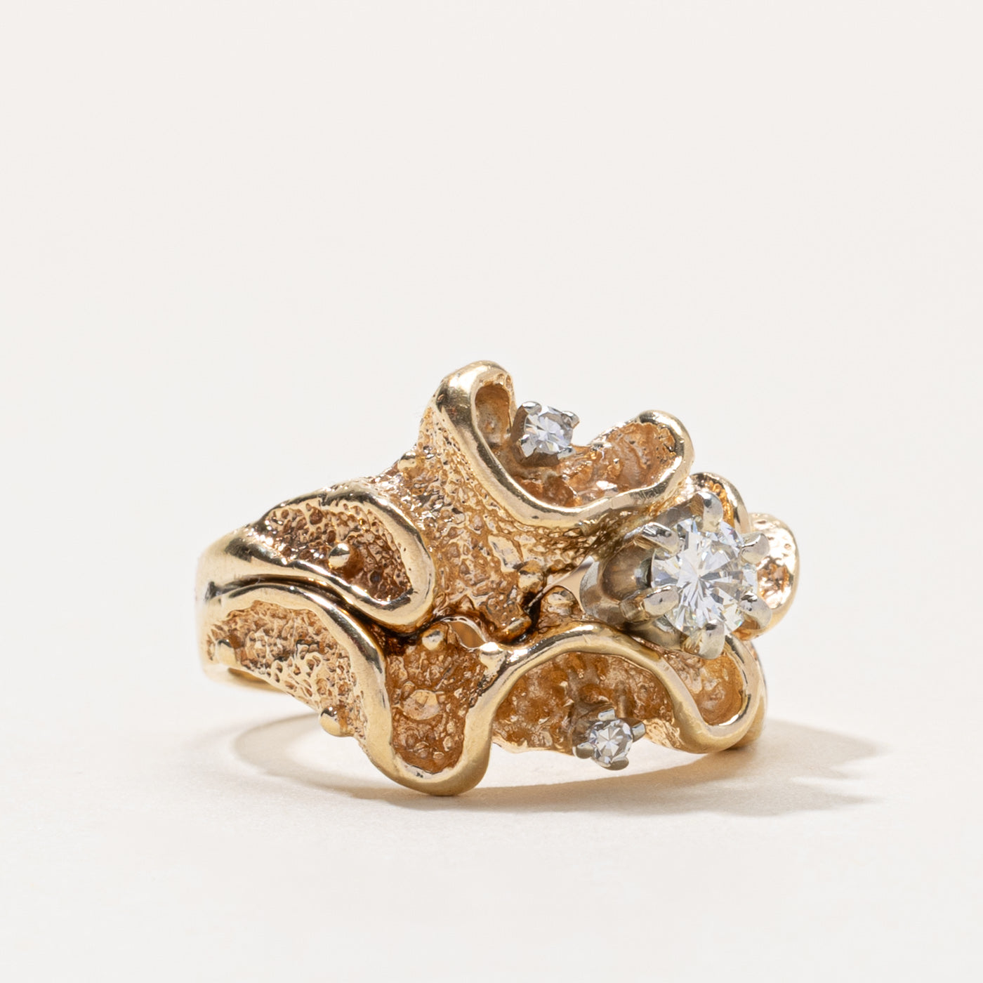 14k Scattered Diamond Organic Design Cocktail Ring | 0.33ctw | SZ 6.5