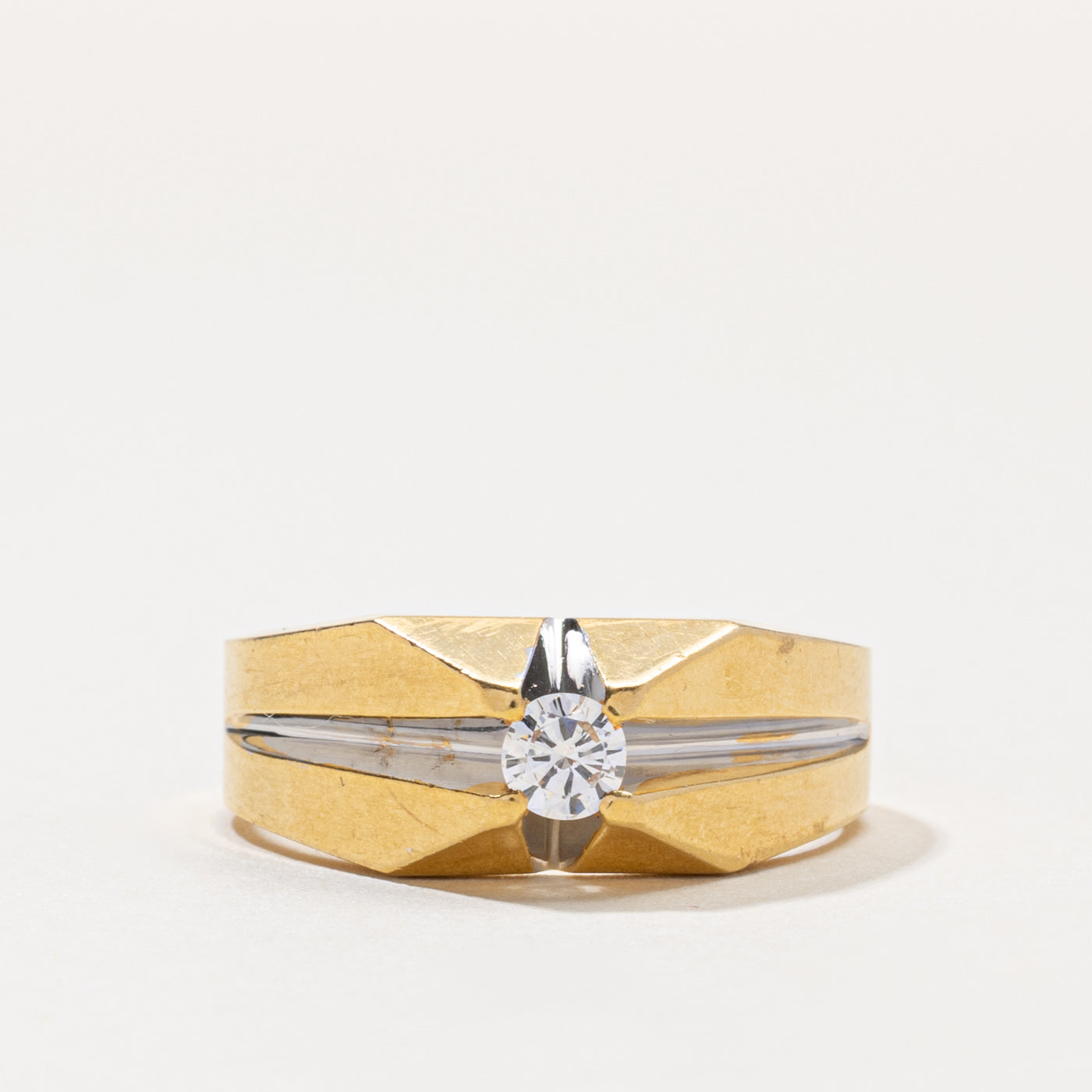 18k Round Brilliant Cut Diamond Grooved Ring | 0.24ct | SZ 9.5