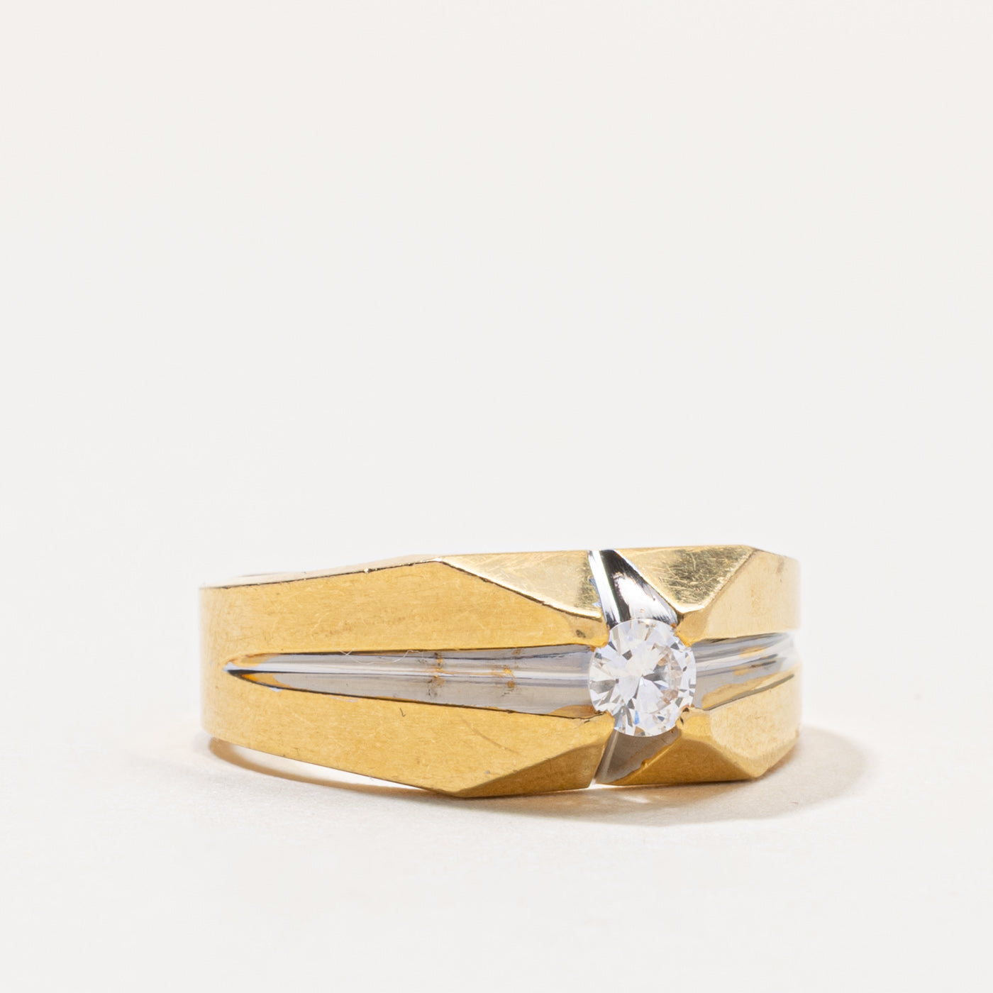 18k Round Brilliant Cut Diamond Grooved Ring | 0.24ct | SZ 9.5