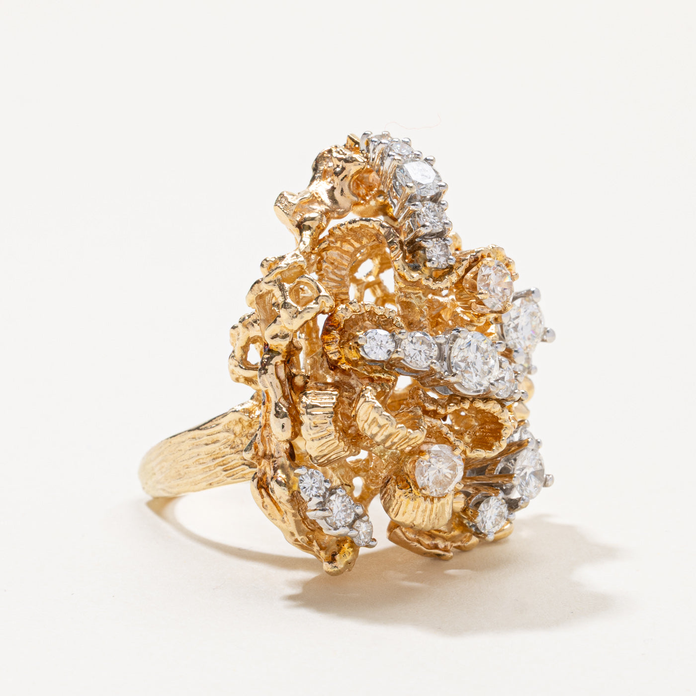 14k Diamond Cluster Nuggety Cocktail Ring | 2.41ctw | SZ 7.75