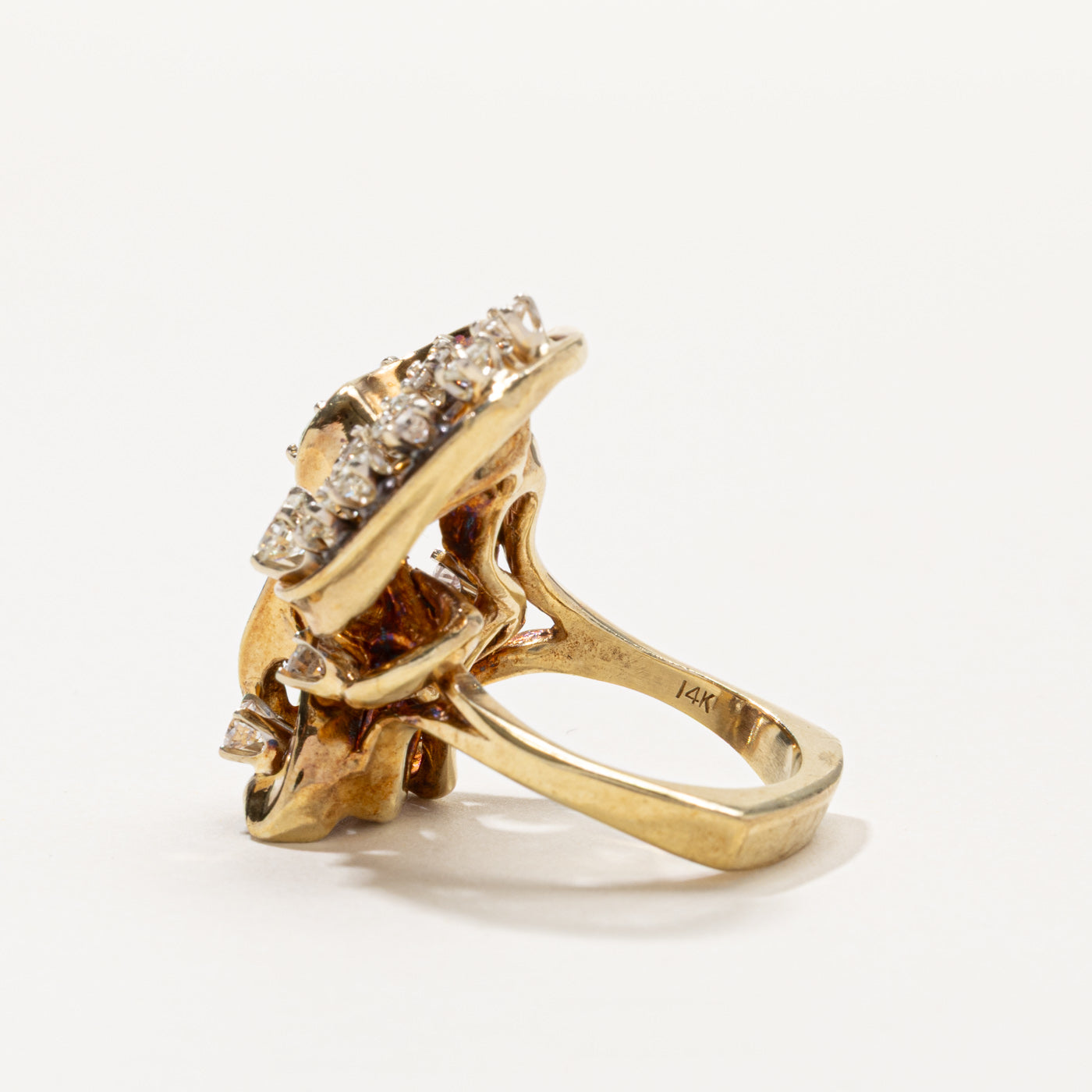 14k Diamond Cluster Abstract Cocktail Ring | 1.48ctw | SZ 8.5
