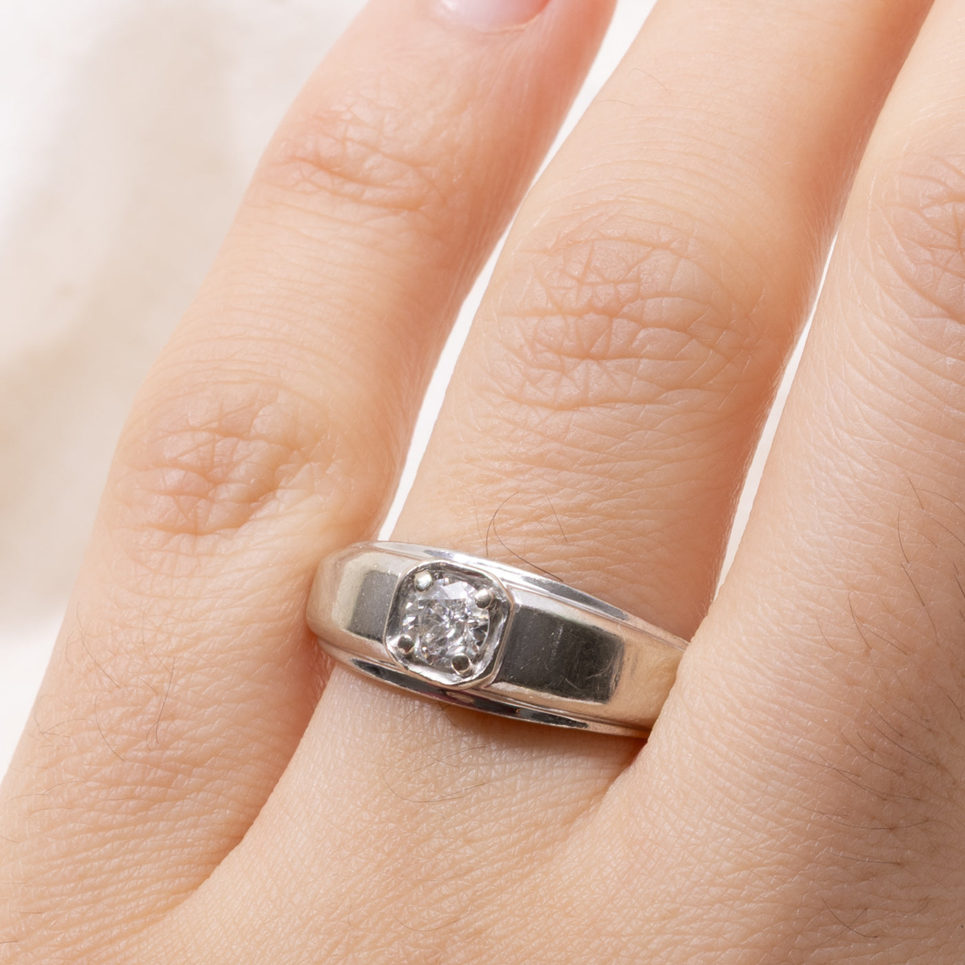 14k Solitaire Diamond Grooved Edge Ring | 0.30ct I2 G/H | SZ 8.5