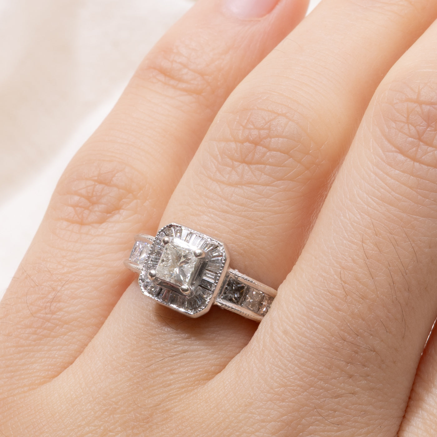 14k Princess Cut Diamond Halo Ring | 0.47ct I2 J/K, 1.62ctw | SZ 4.5