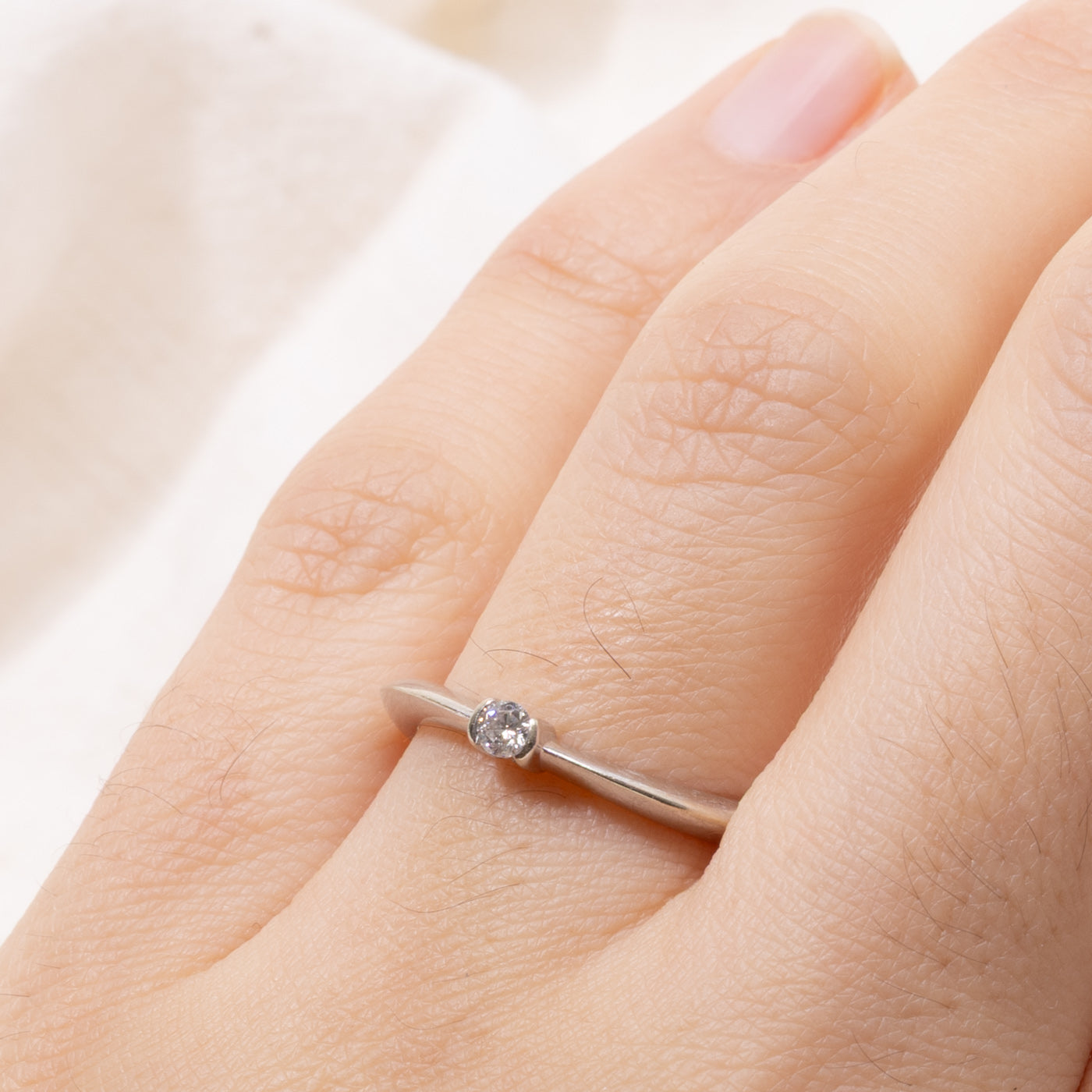 14k Semi Bezel Diamond Thin Wave Ring | 0.06ctw | SZ 6.75