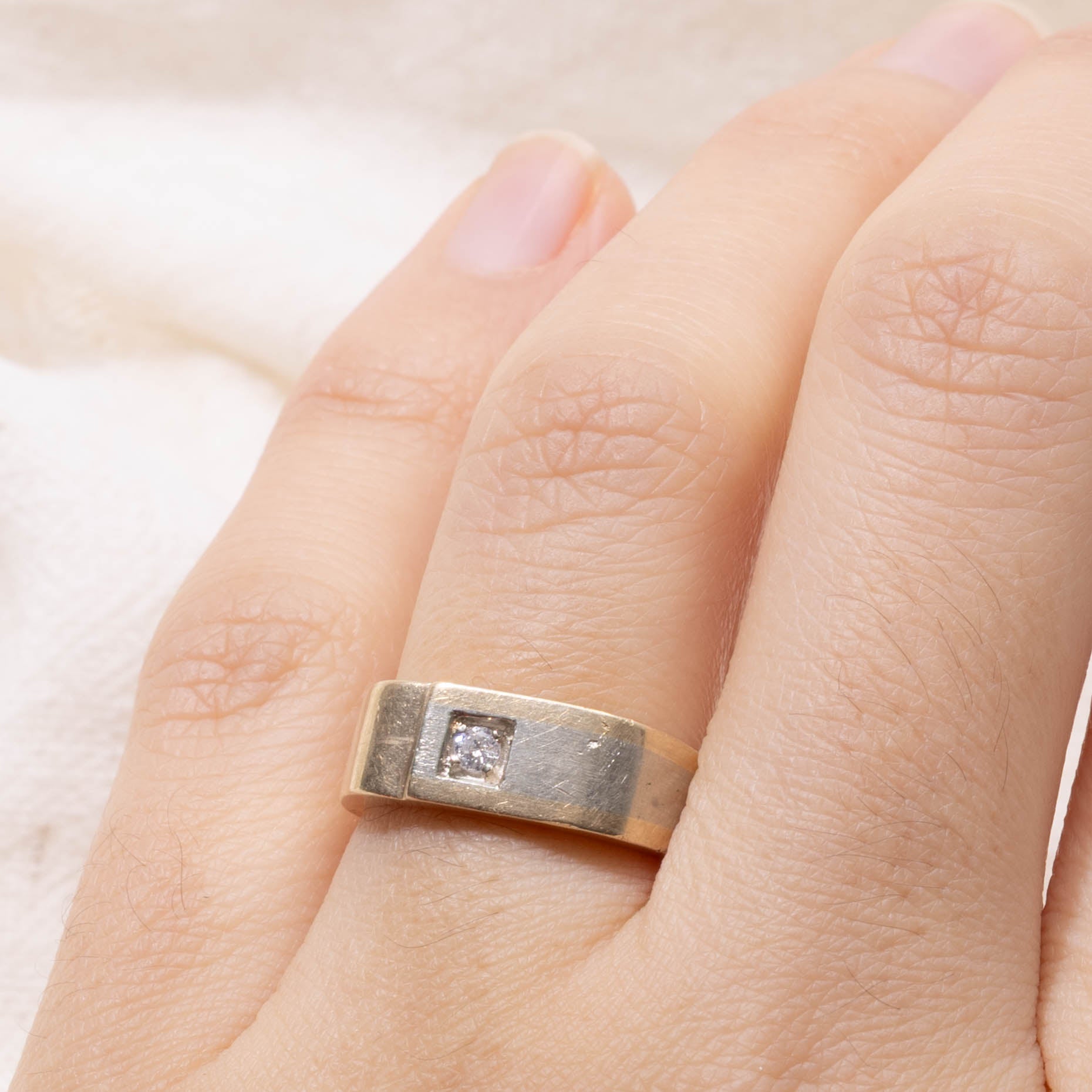 10k Two Tone Diamond Soft Square Band | SZ 6.25
