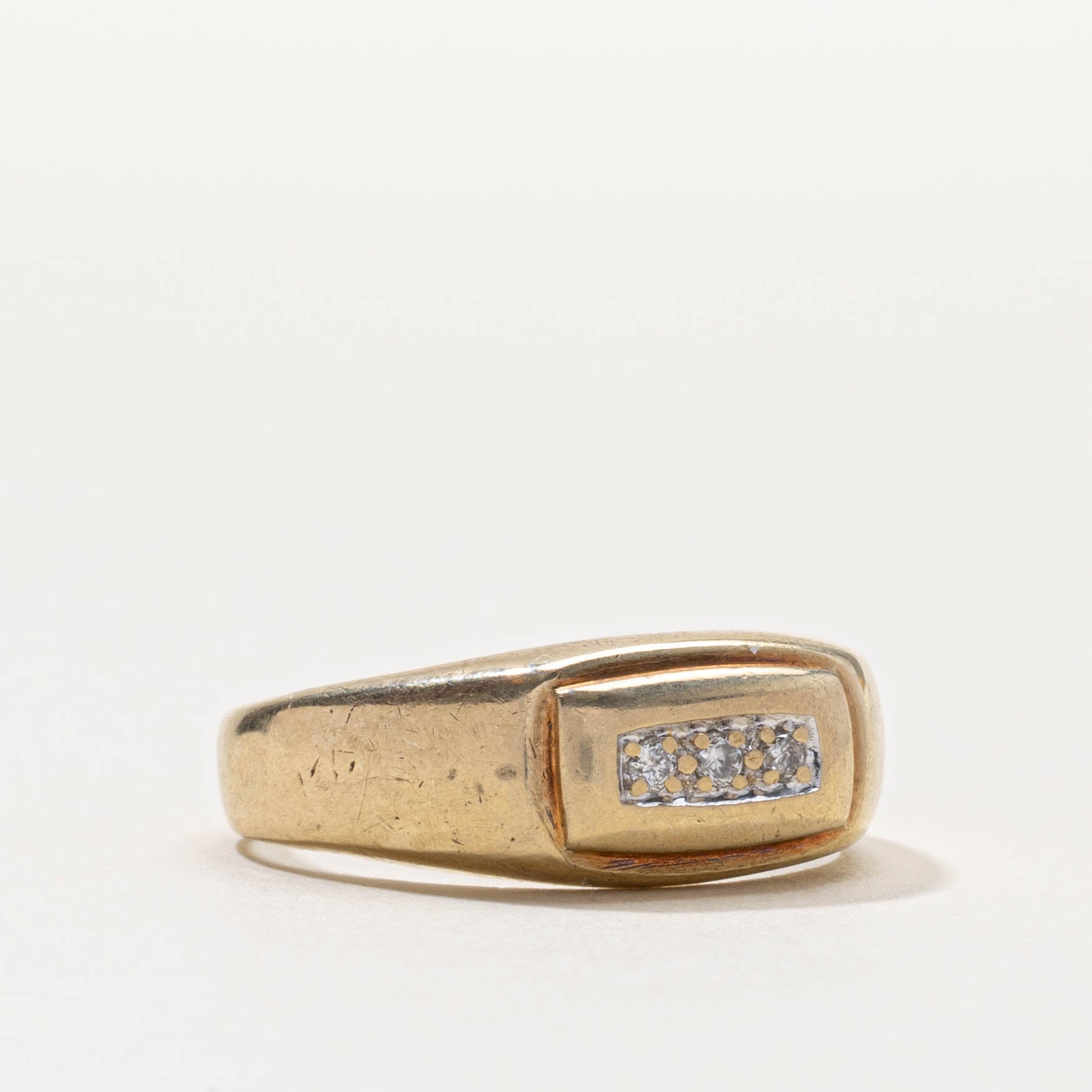 10k Diamond Accent Rectangle Design Signet Ring | SZ 10