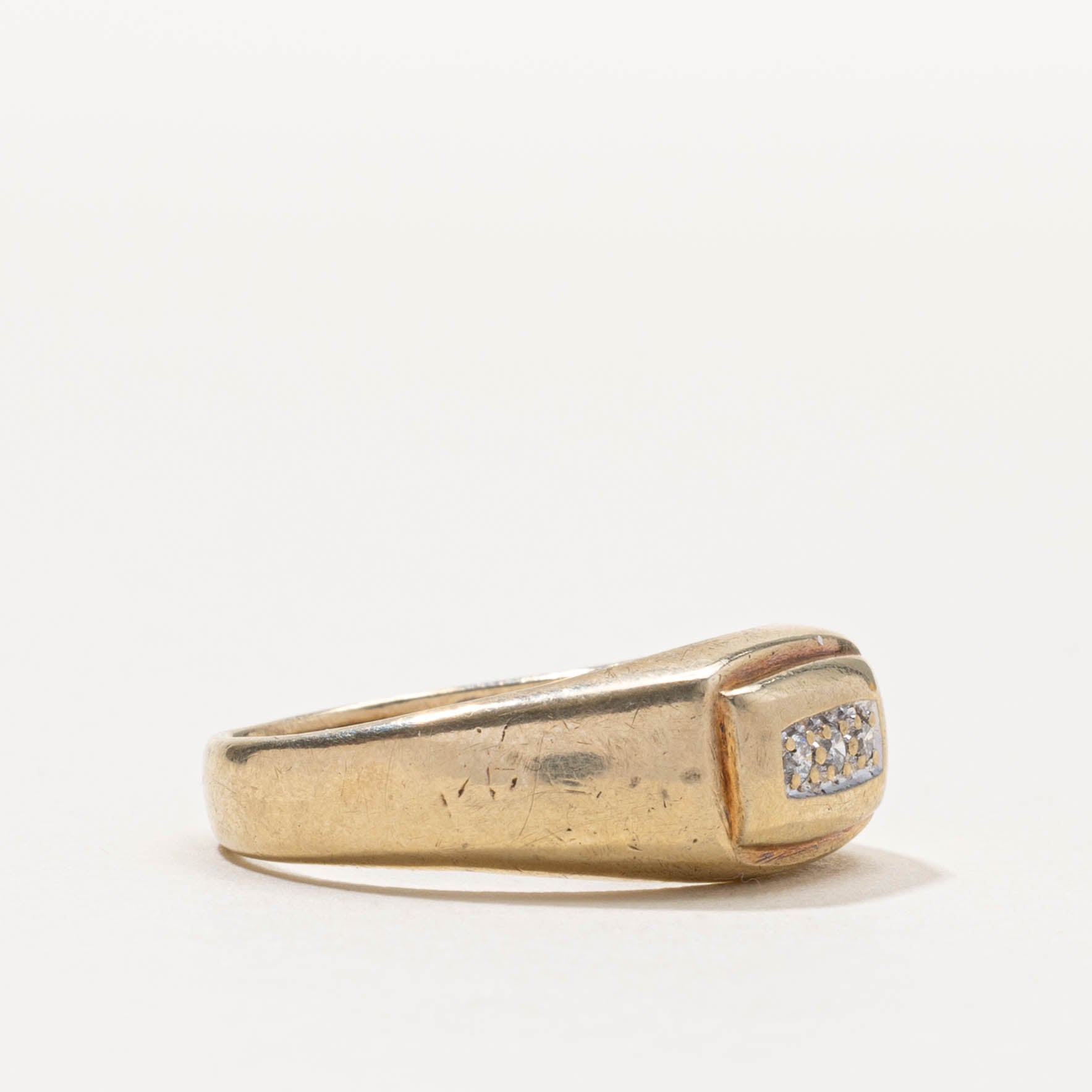 10k Diamond Accent Rectangle Design Signet Ring | SZ 10
