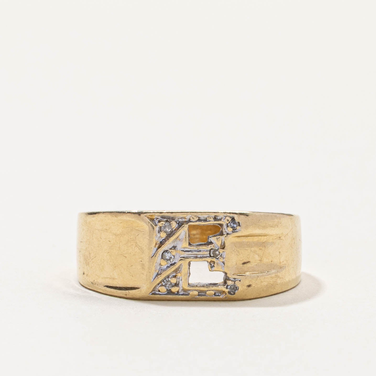10k Diamond "E" Initial Band | SZ 8