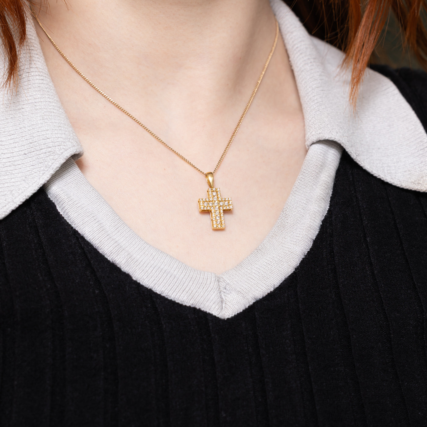 18k Diamond Cluster Cross Pendant | 0.36ctw
