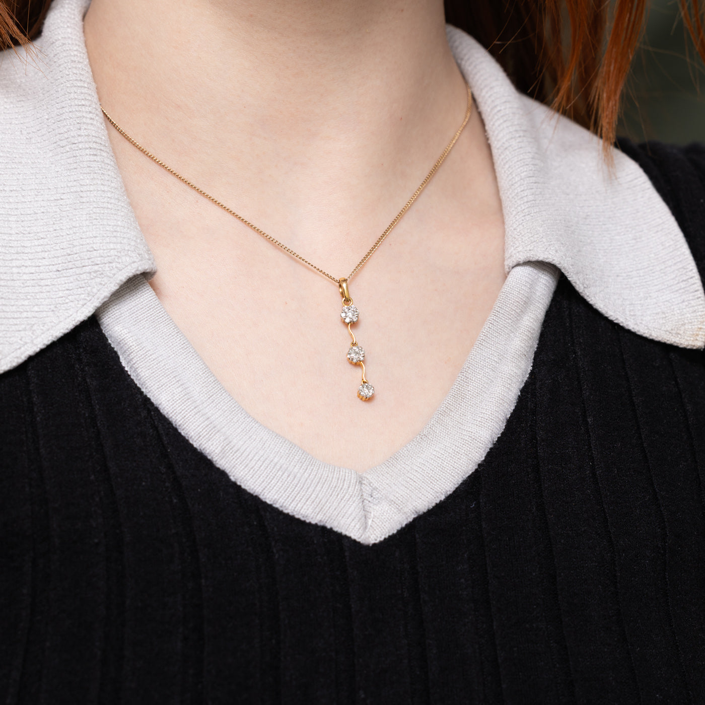 18k Diamond Triple Cluster Drop Pendant | 0.40ctw
