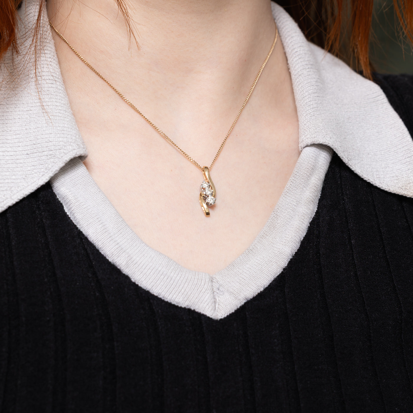 14k Three Stone Diamond Bypass Pendant | 0.50ctw