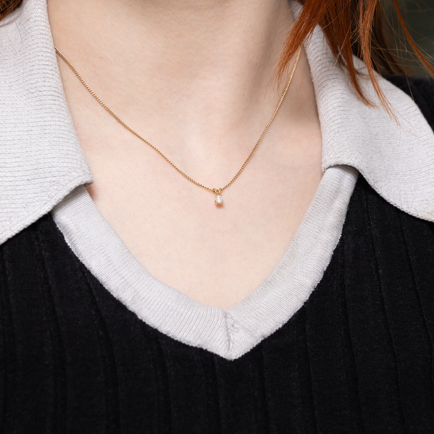 14k Solitaire Diamond Pendant | 0.13ctw