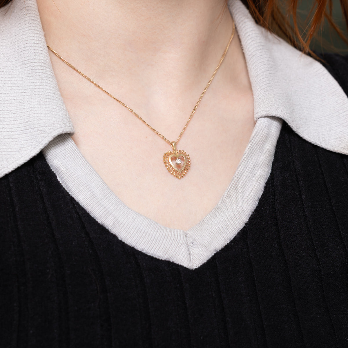 14k Diamond Textured Heart Pendant | 0.10ctw