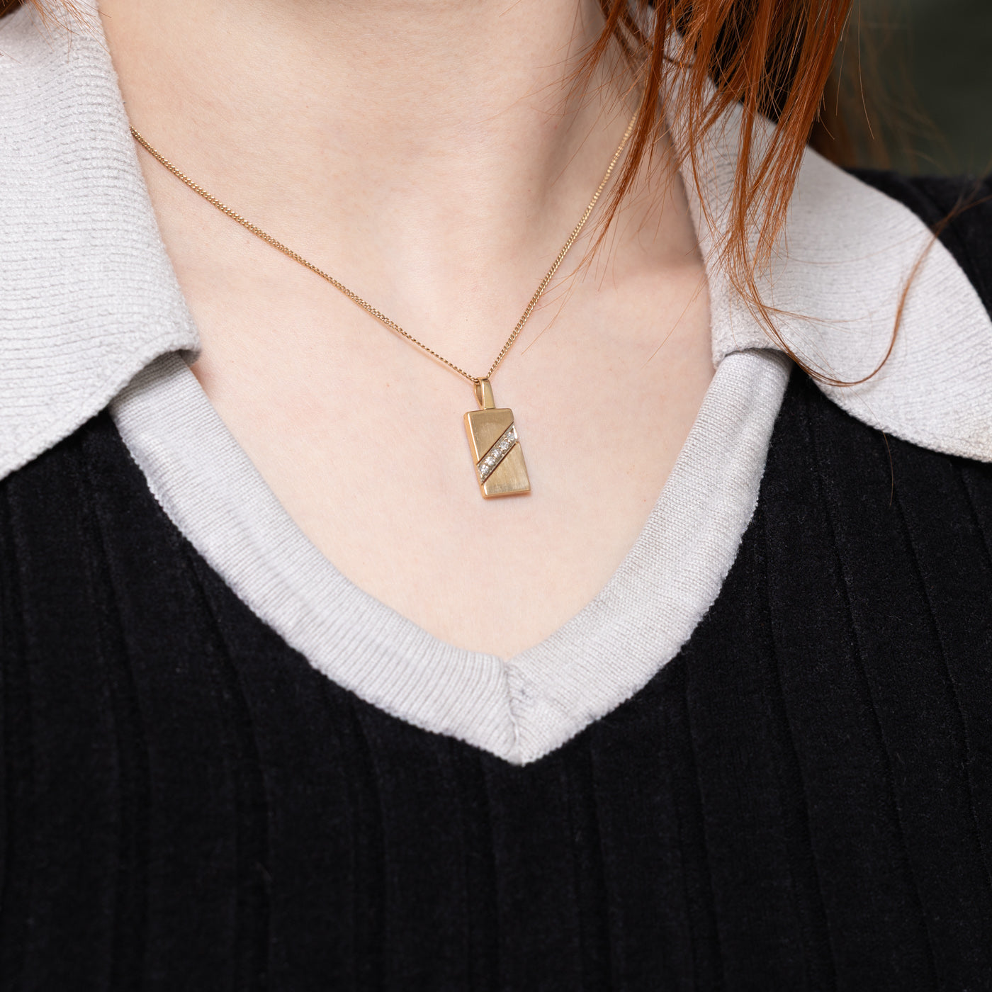 14k Diagonal Diamond Tag Pendant | 0.07ctw
