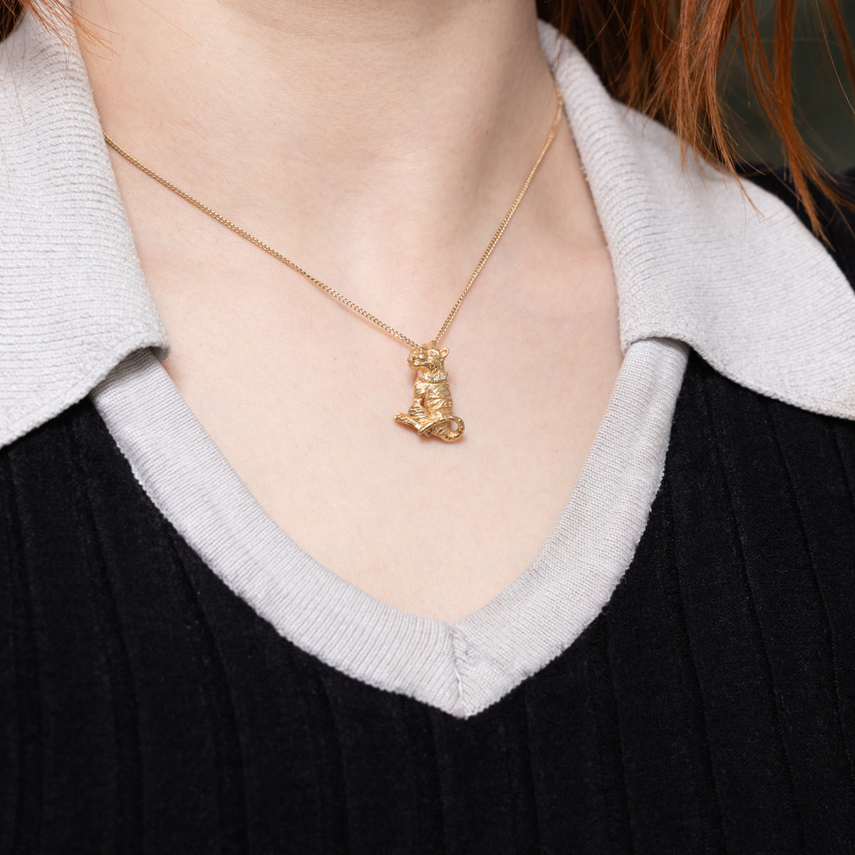 14k Diamond Textured Tiger Pendant | 0.03ctw