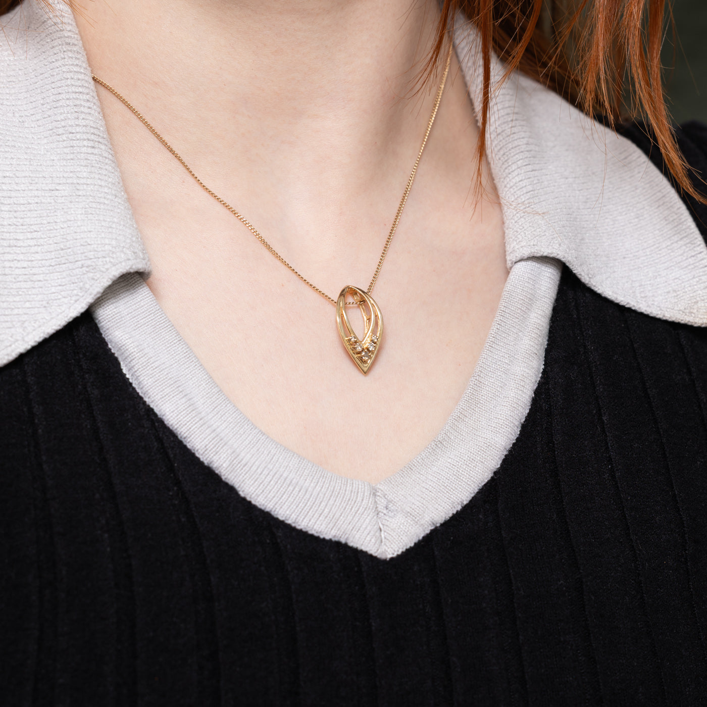 14k Diamond Accented Marquise Pendant | 0.11ctw