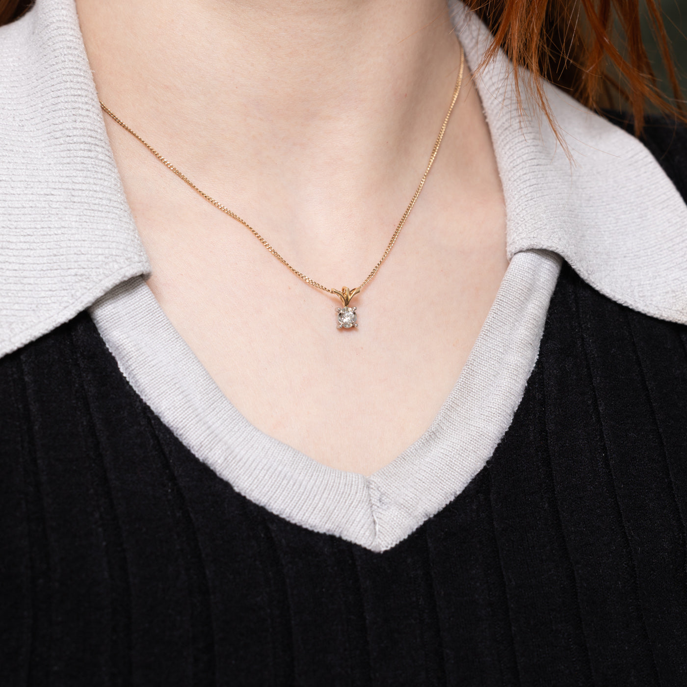 14k Round Brilliant Solitaire Diamond Textured Pendant | 0.18ct