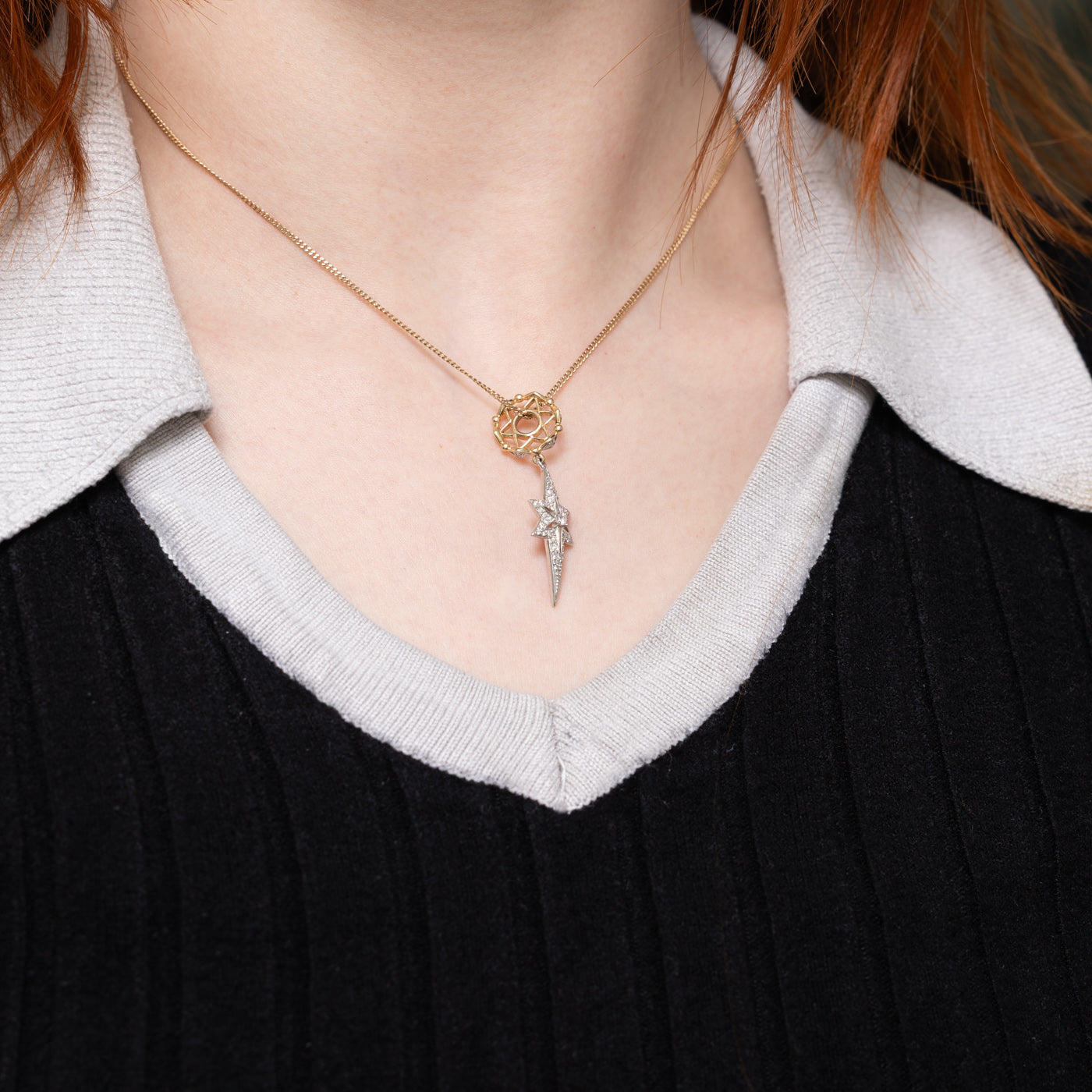 14k Diamond Starburst Drop Pendant | 0.16ctw