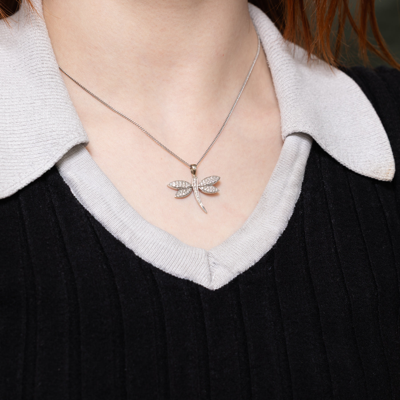 14k Diamond Dragonfly Pendant | 0.46ctw