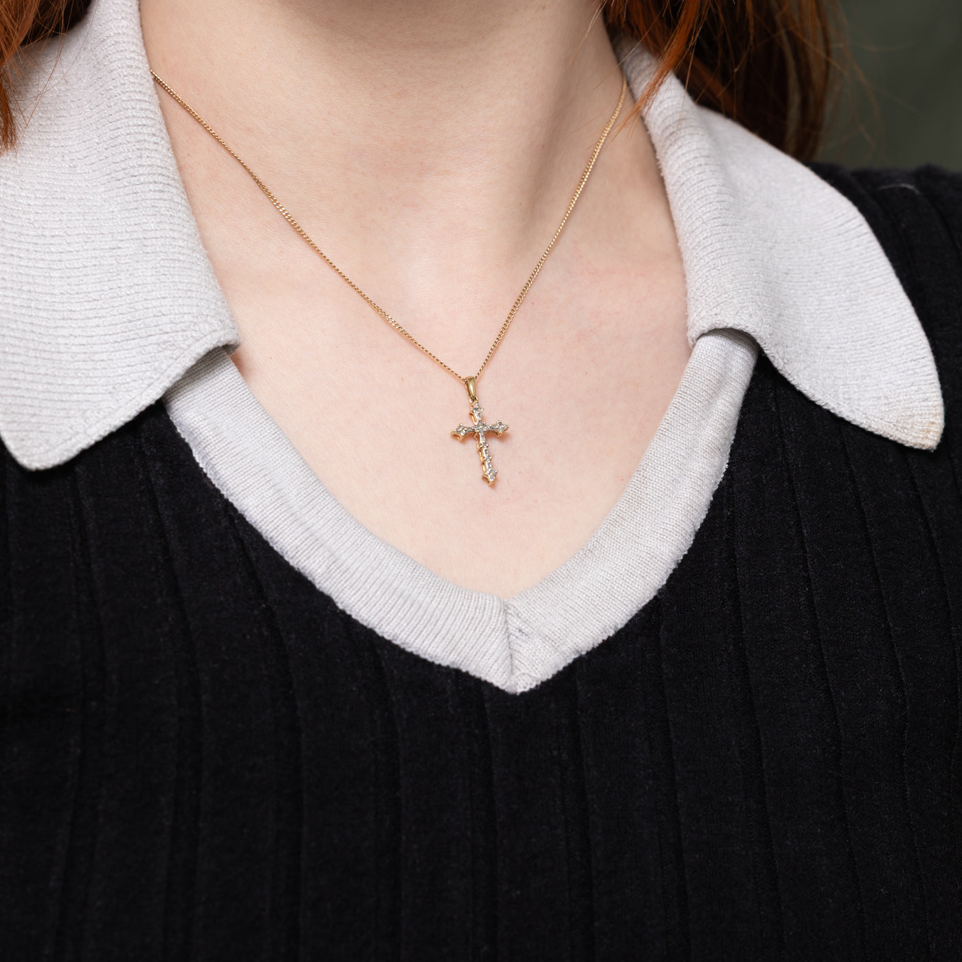 10k Multi Cut Diamond Cross Pendant | 0.03ctw