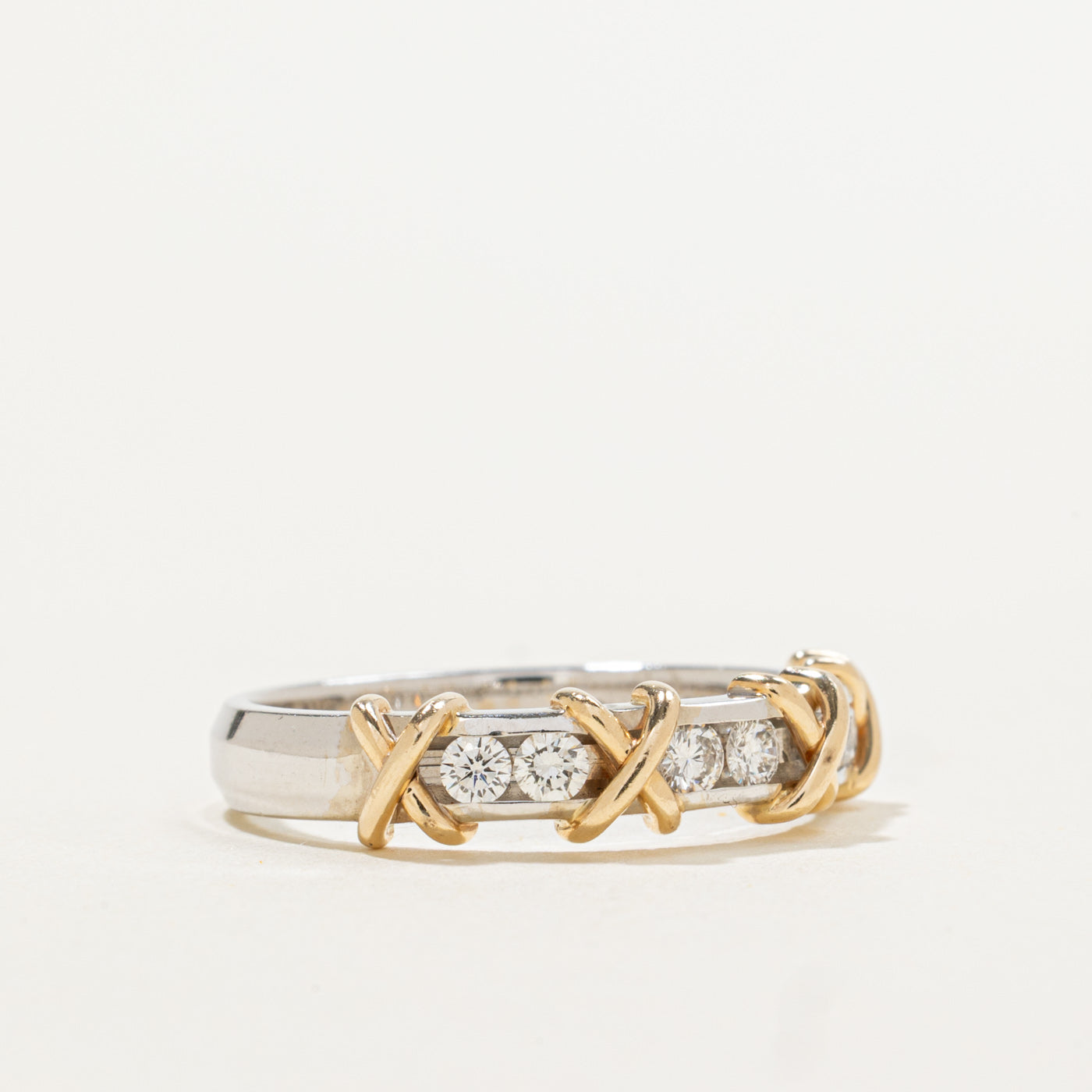 14k Two Tone Channel Set Diamond X Band | 0.25ctw | 4.65mm | SZ 6.25